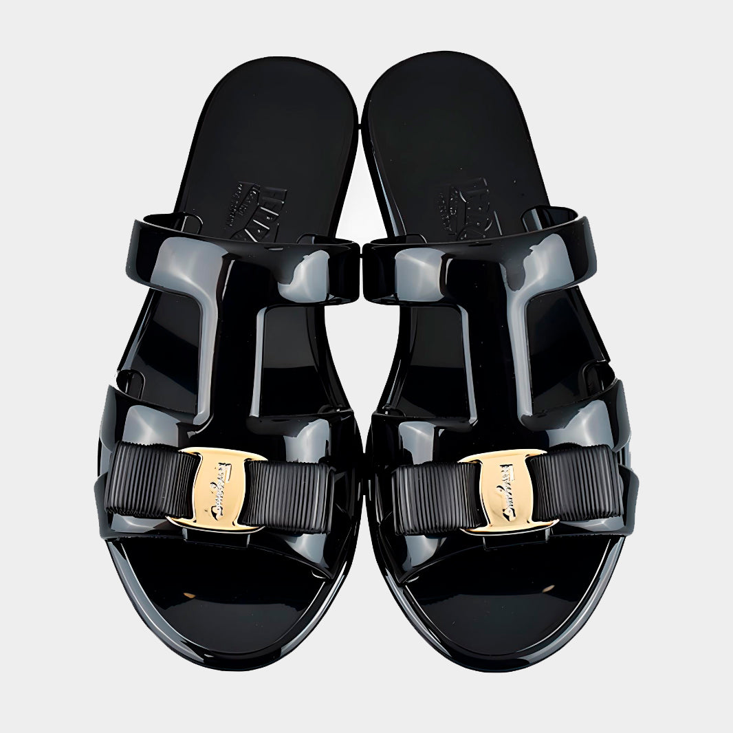 Sandalia Slide Negra Cuero – Le Collezioni - Main Image