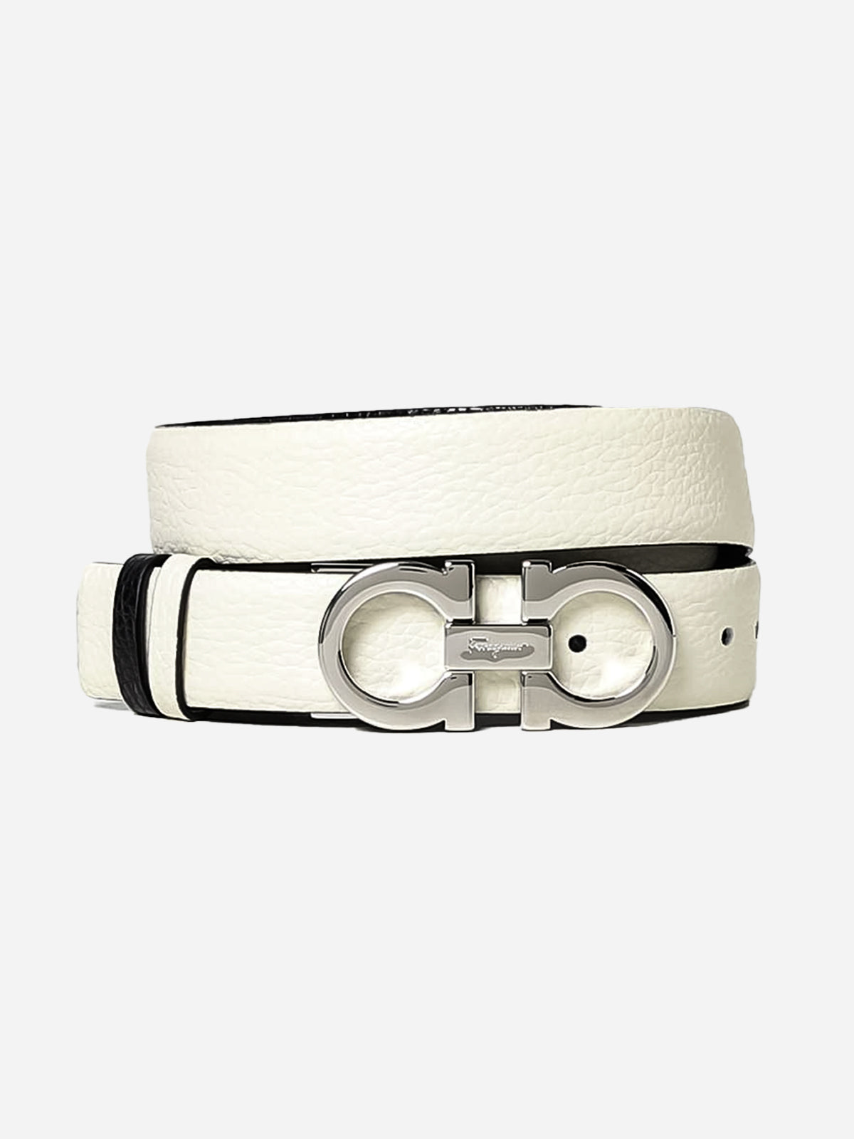 Cinturón Dama Blanco/Negro Reversible en Cuero