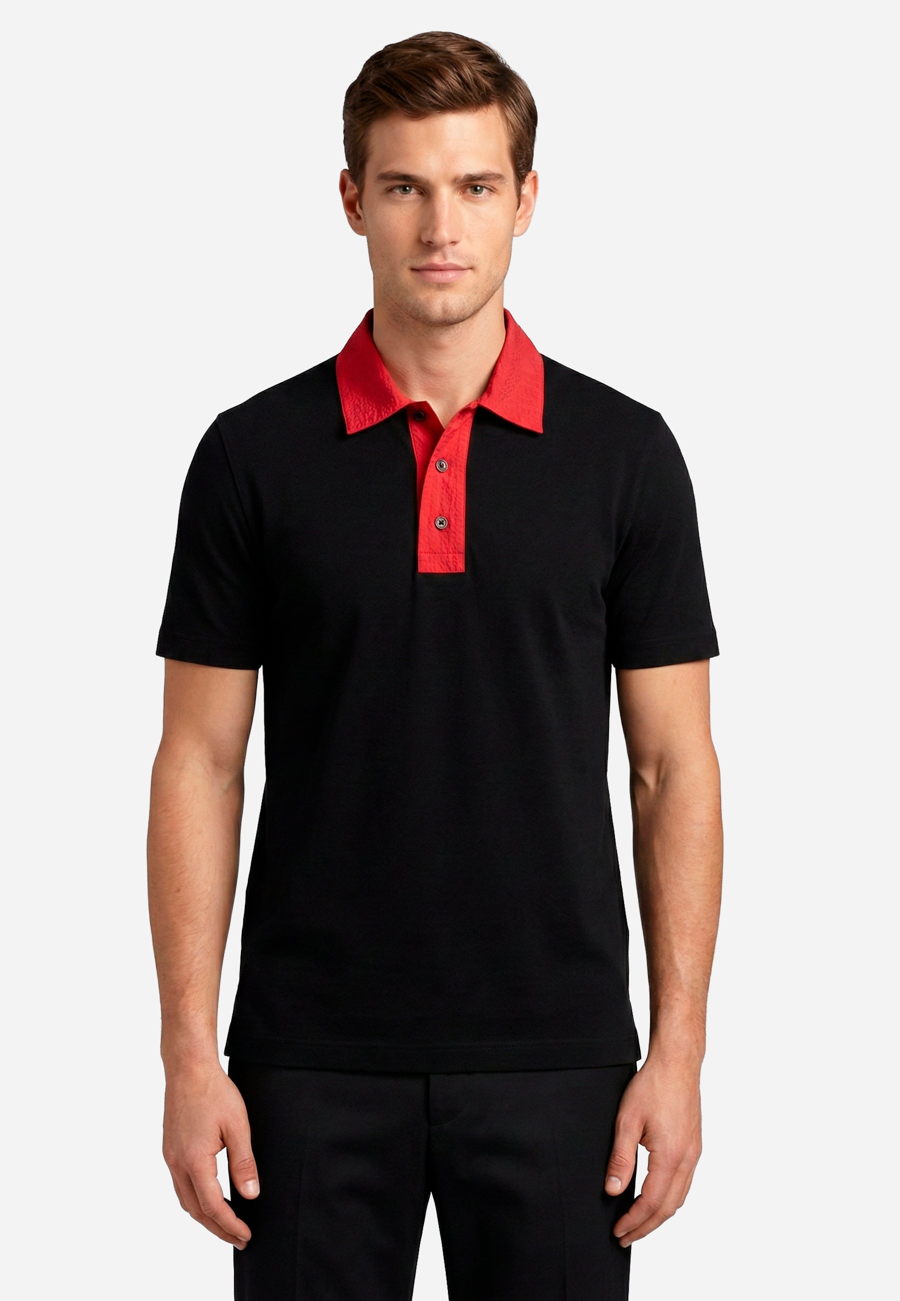 Camiseta Polo Negro/Rojo S.F.