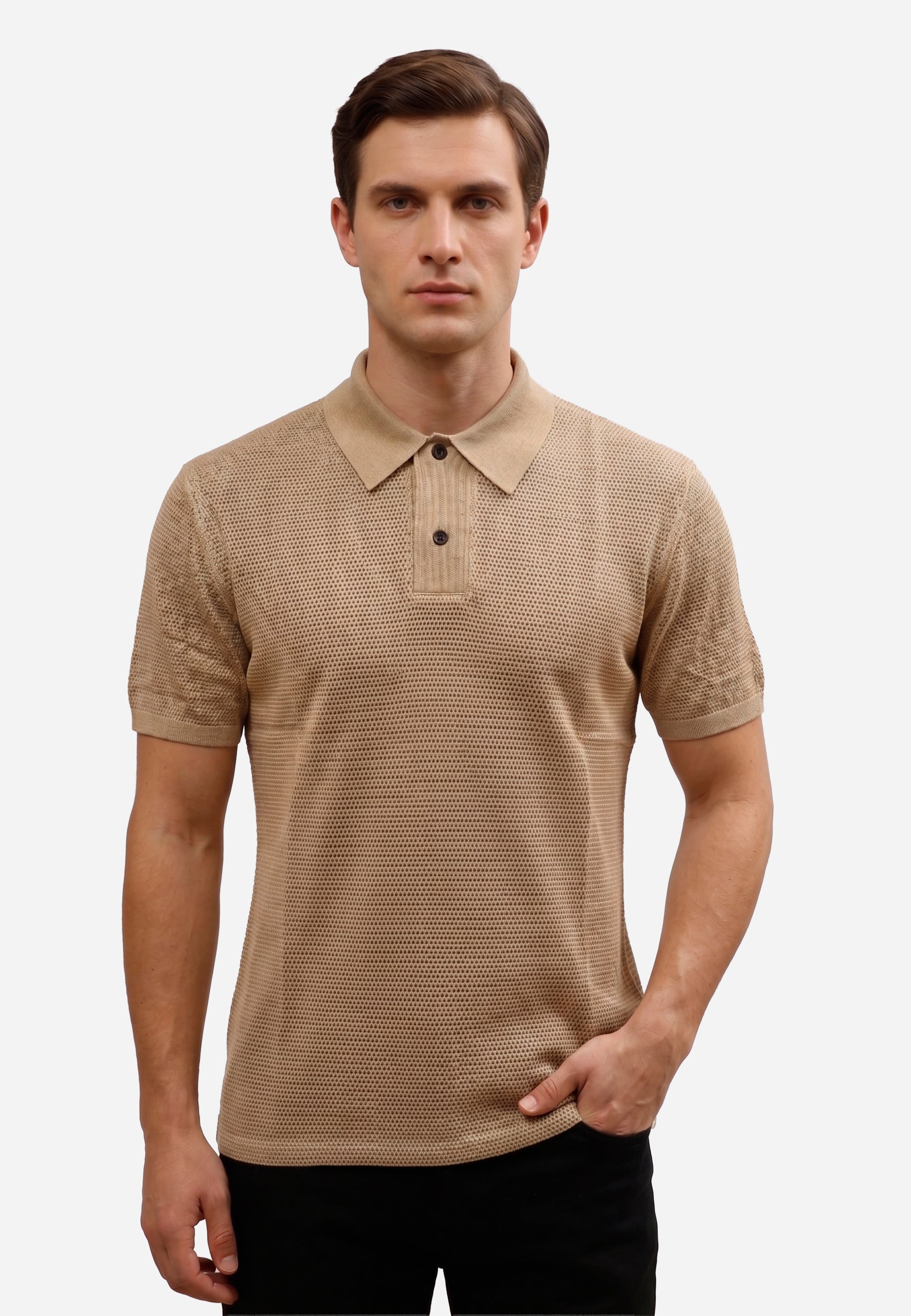Camiseta Polo Texturizada Beige S.F.