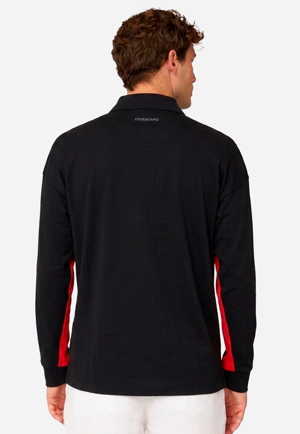 Camiseta Polo Manga Larga Negra/Rojo S.F.