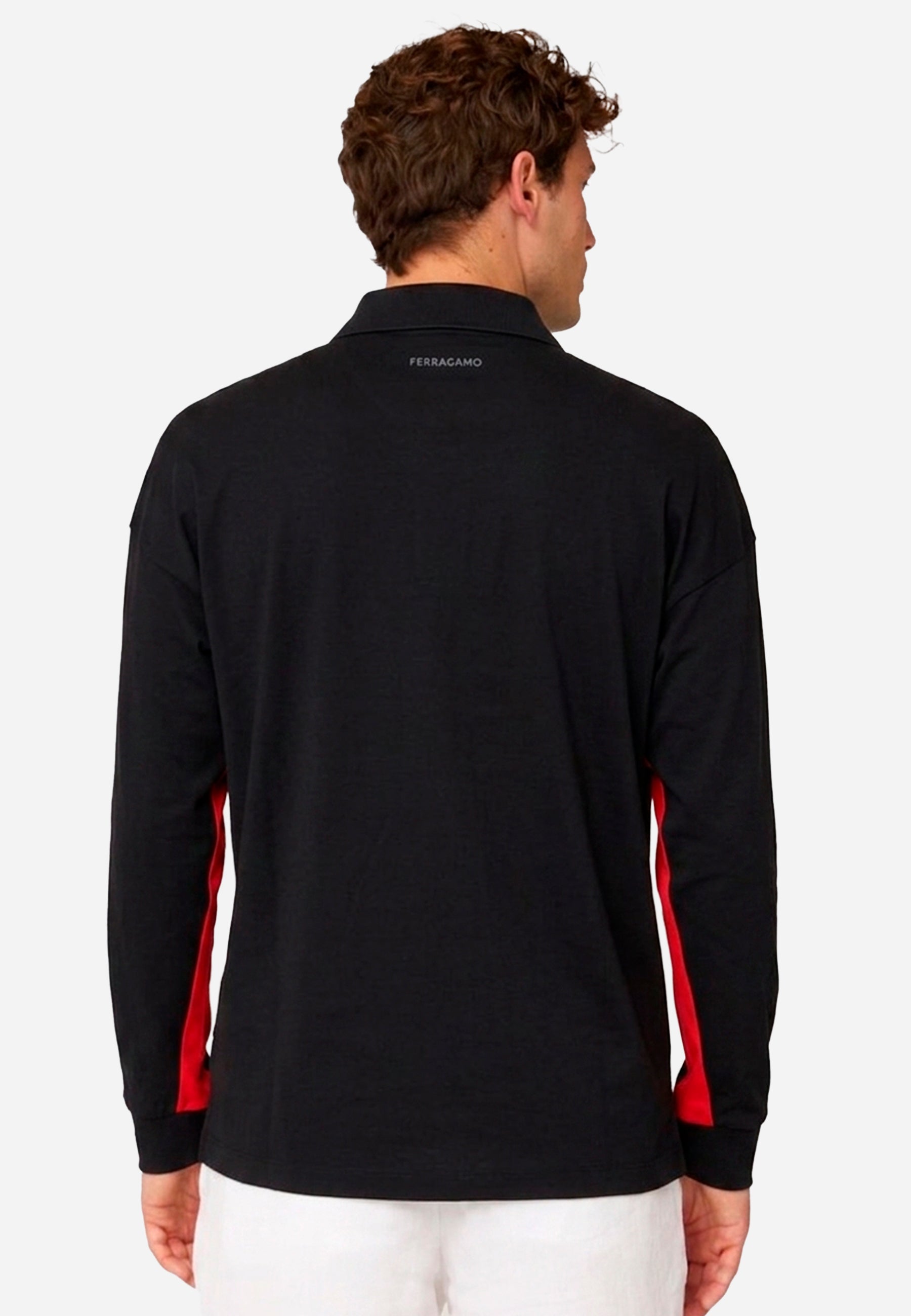 Camiseta Polo Manga Larga Negra/Rojo S.F.