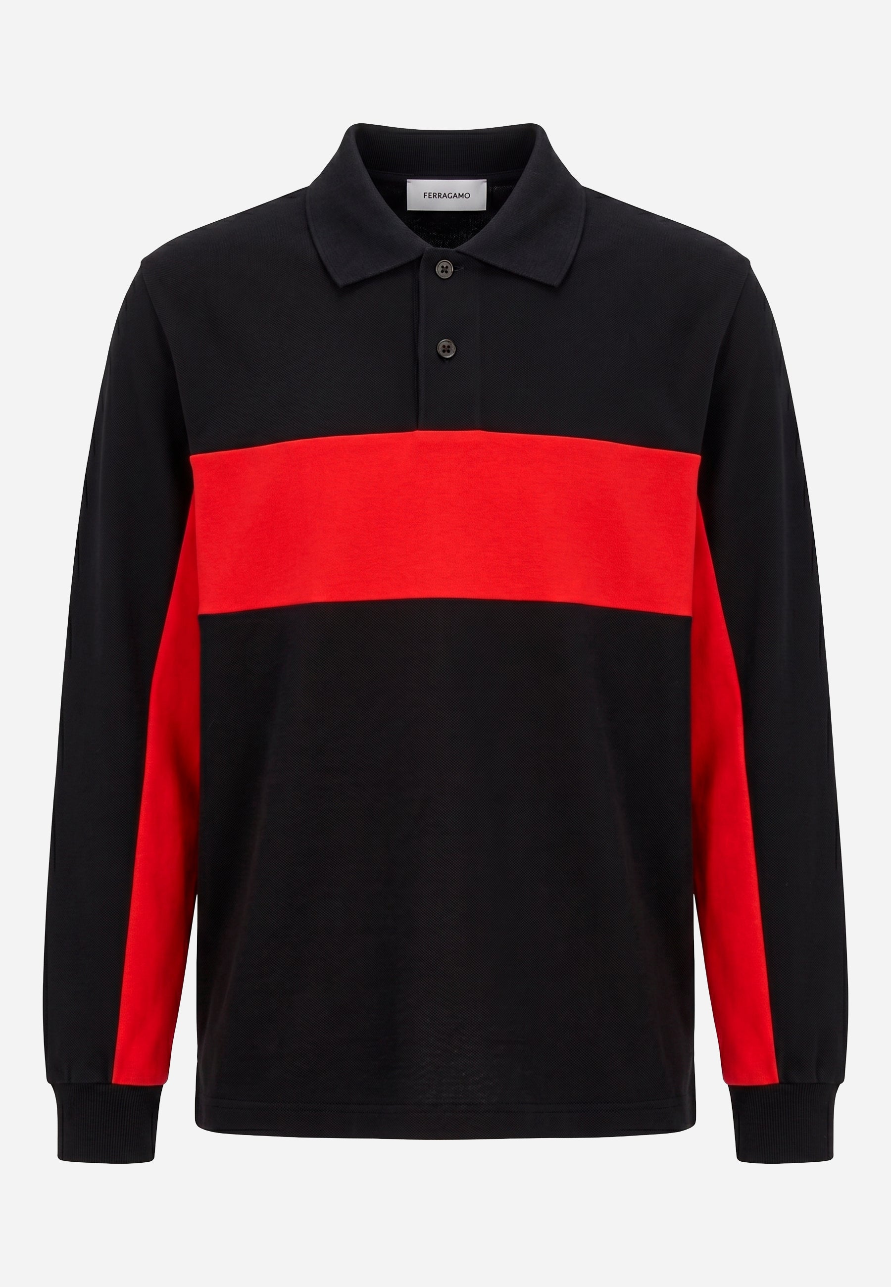 Camiseta Polo Manga Larga Negra/Rojo S.F.