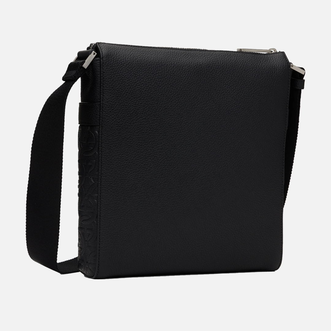 Bolso Messenger Negro en Cuero Premium Gancini