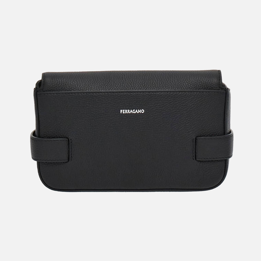 Bolso Negro Cuero con Hebillas Gancini