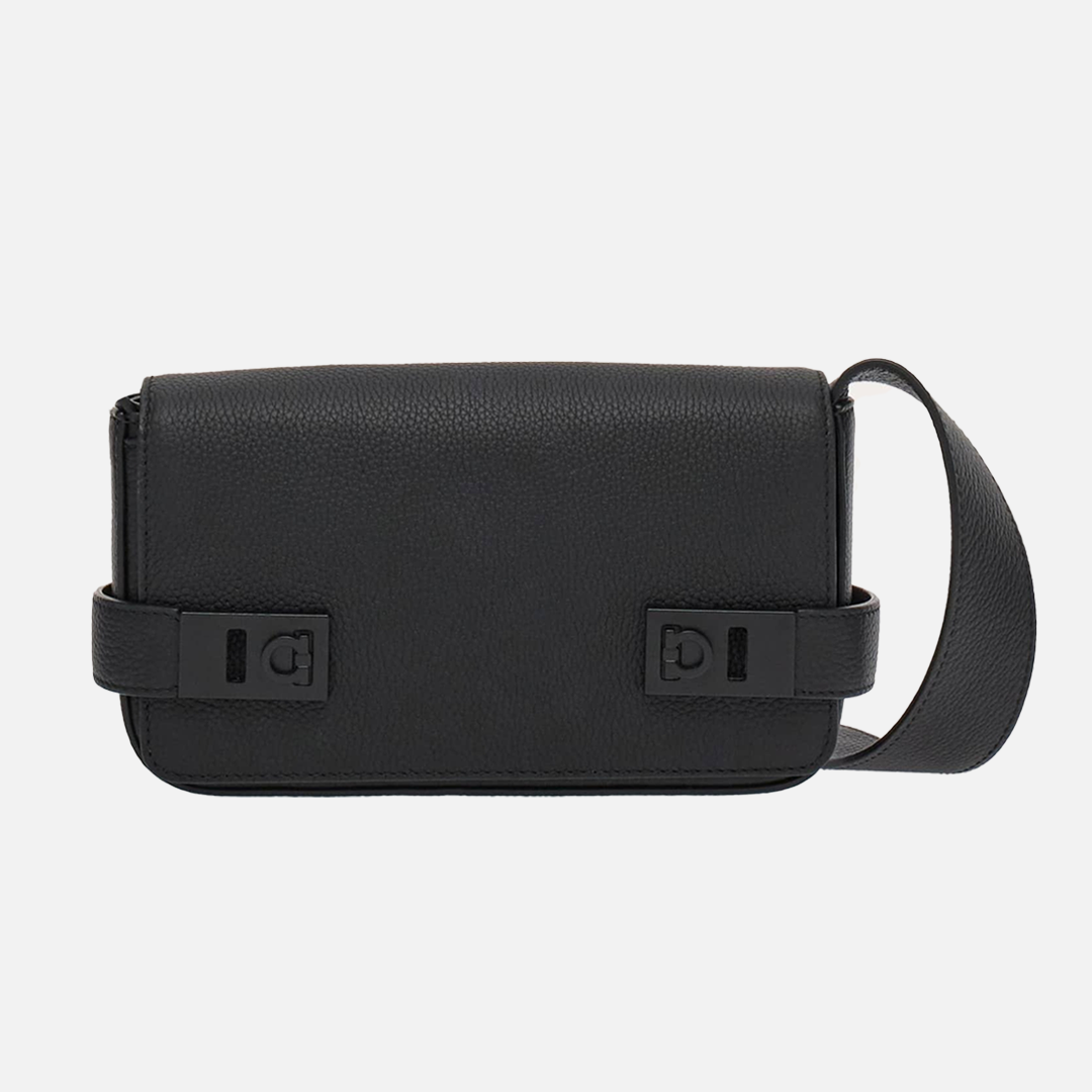 Bolso Negro Cuero con Hebillas Gancini