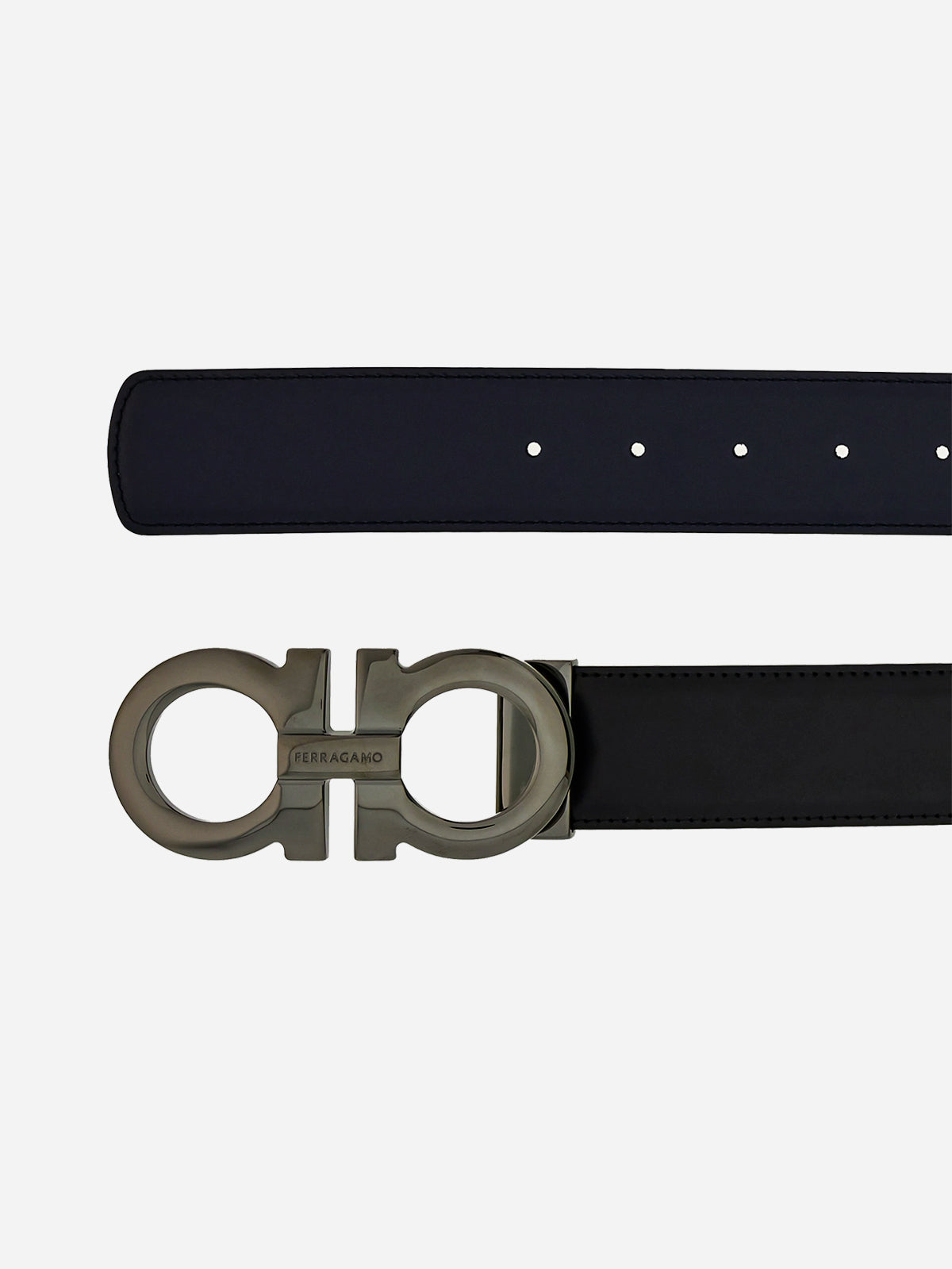Cinturón Reversible Gancini Negro/Azul Cuero