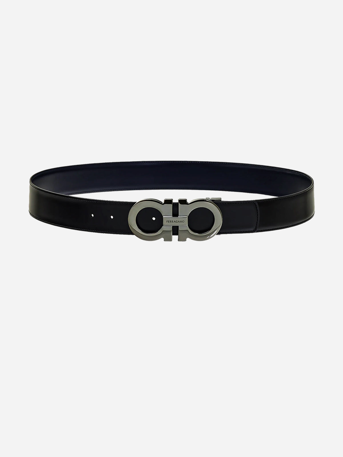 Cinturón Reversible Gancini Negro/Azul Cuero