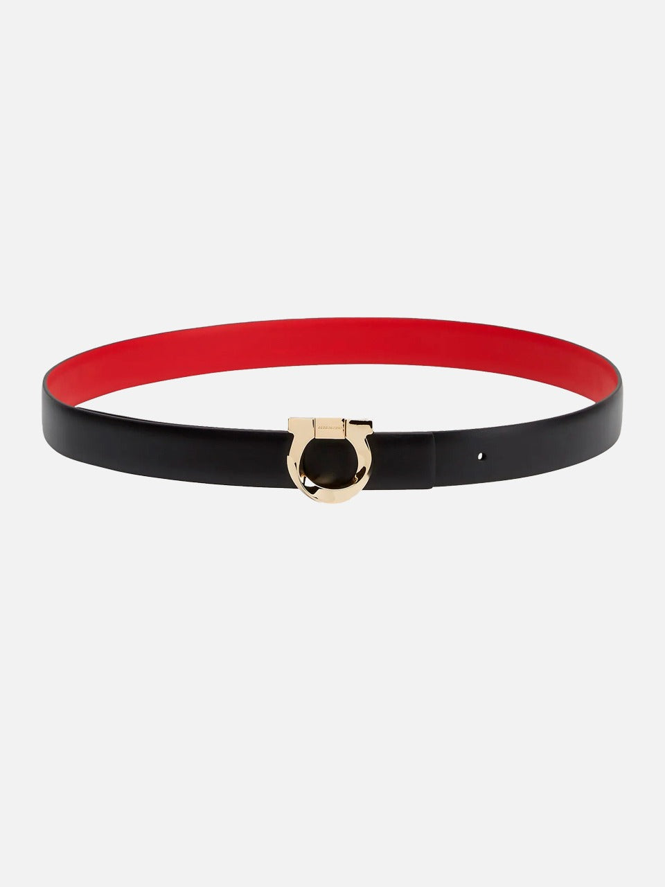 Cinturón Gancini Dama Negro/Rojo Reversible en Cuero