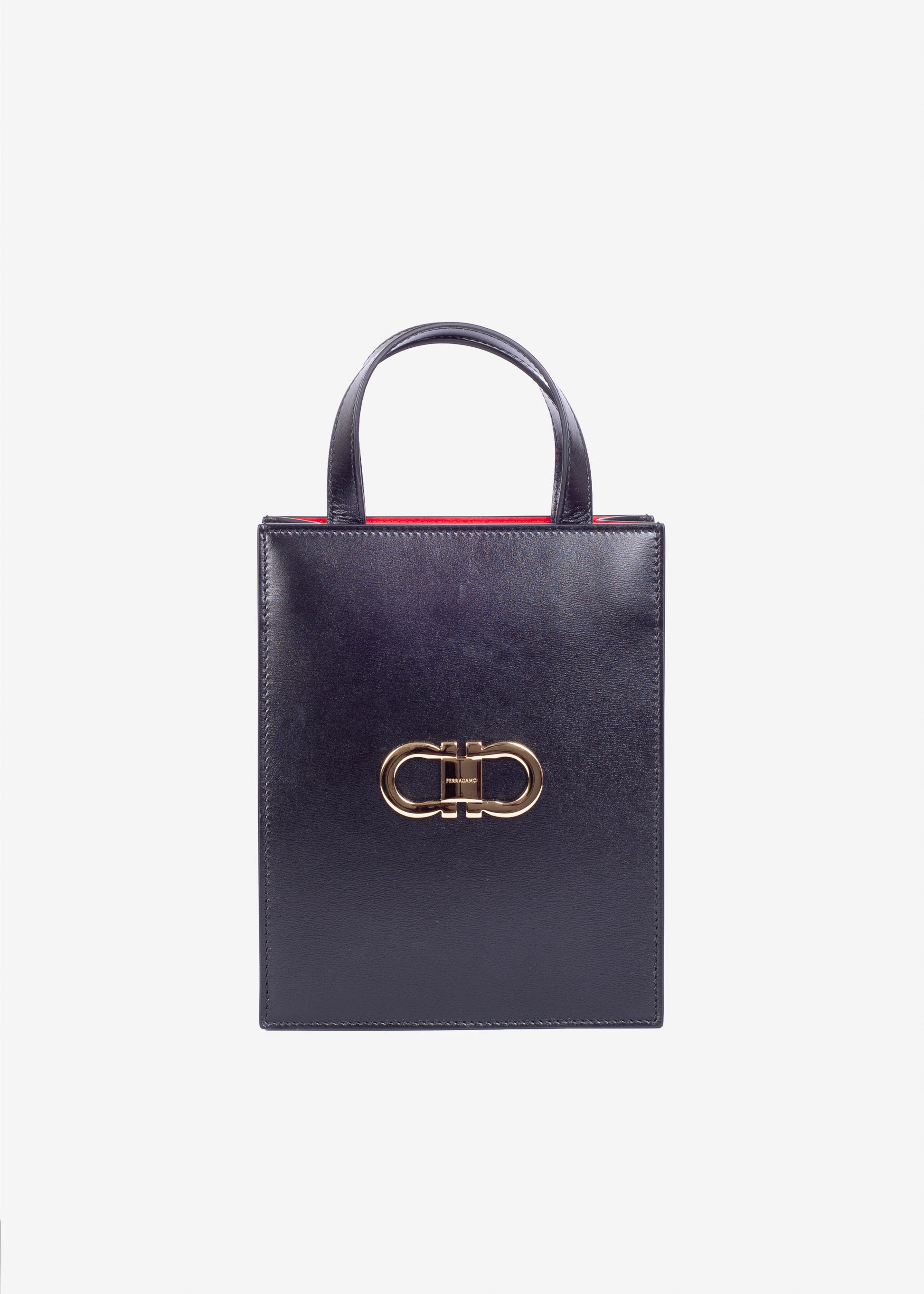 BOLSO FERRAGAMO DAMA NEGRO ROJO CUERO T-UNIC IM894(771687-218358 )