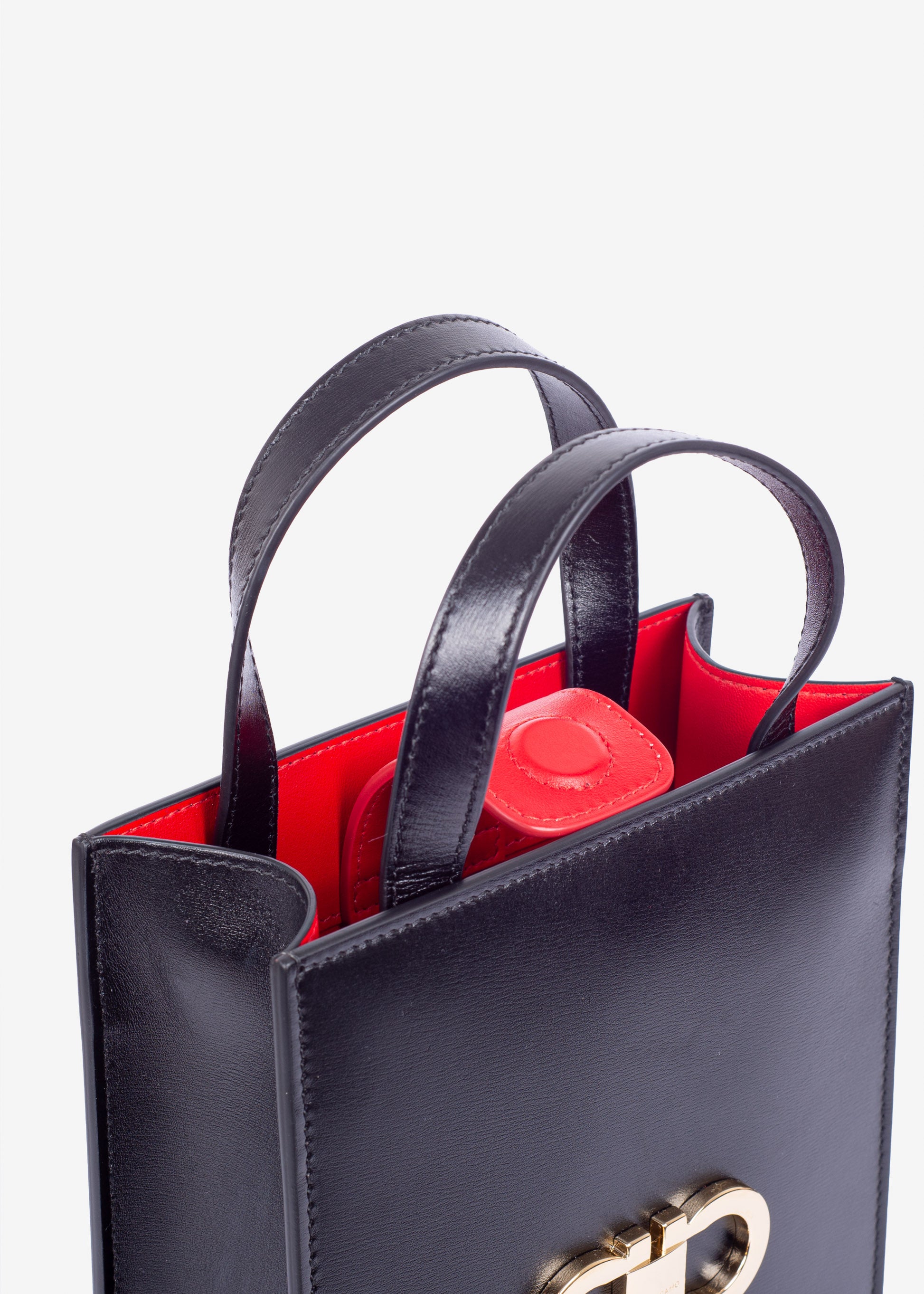 BOLSO FERRAGAMO DAMA NEGRO ROJO CUERO T-UNIC IM894(771687-218358 )
