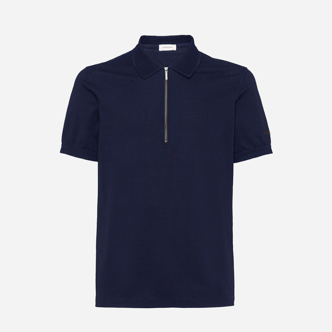 Camiseta Polo Azul Marino con Cremallera en Algodón S.F.