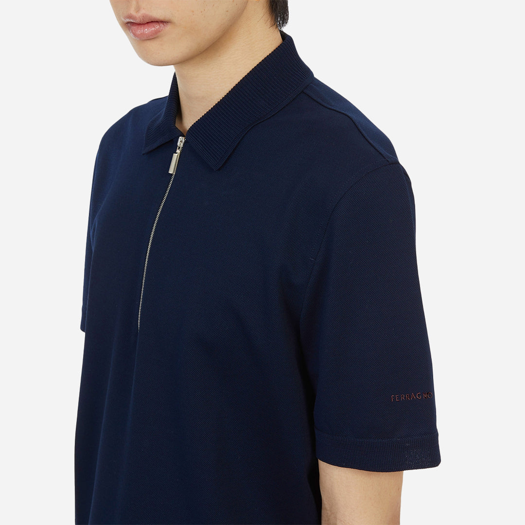 Camiseta Polo Azul Marino con Cremallera en Algodón S.F.