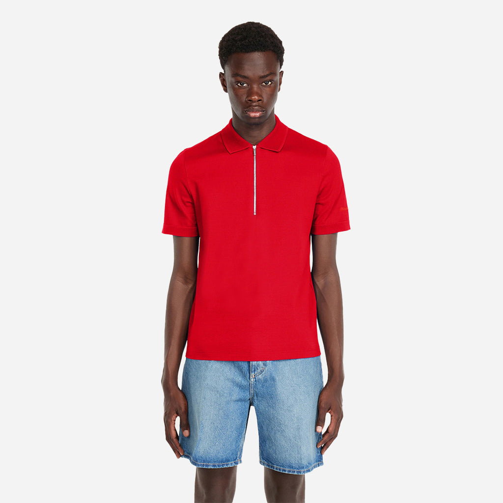 Camiseta Polo Roja con Cremallera en Algodón S.F.