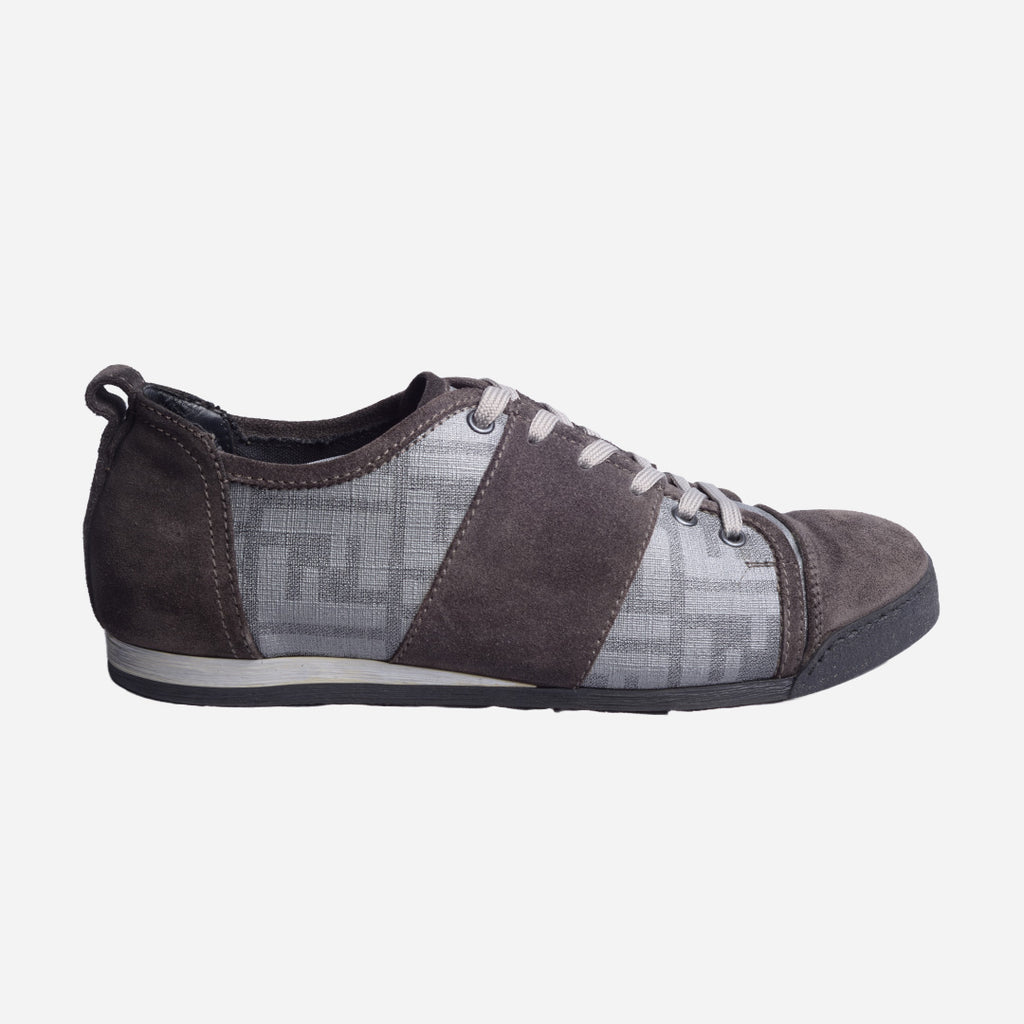 Tenis Casuales Fendi En Gamuza Y Lona Monograma Gris F.