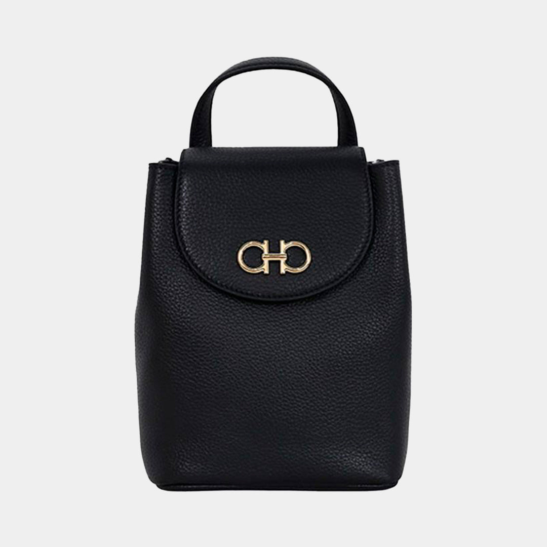 Bolso Dama Mini Gancini de Piel Granulada Negro S.F.