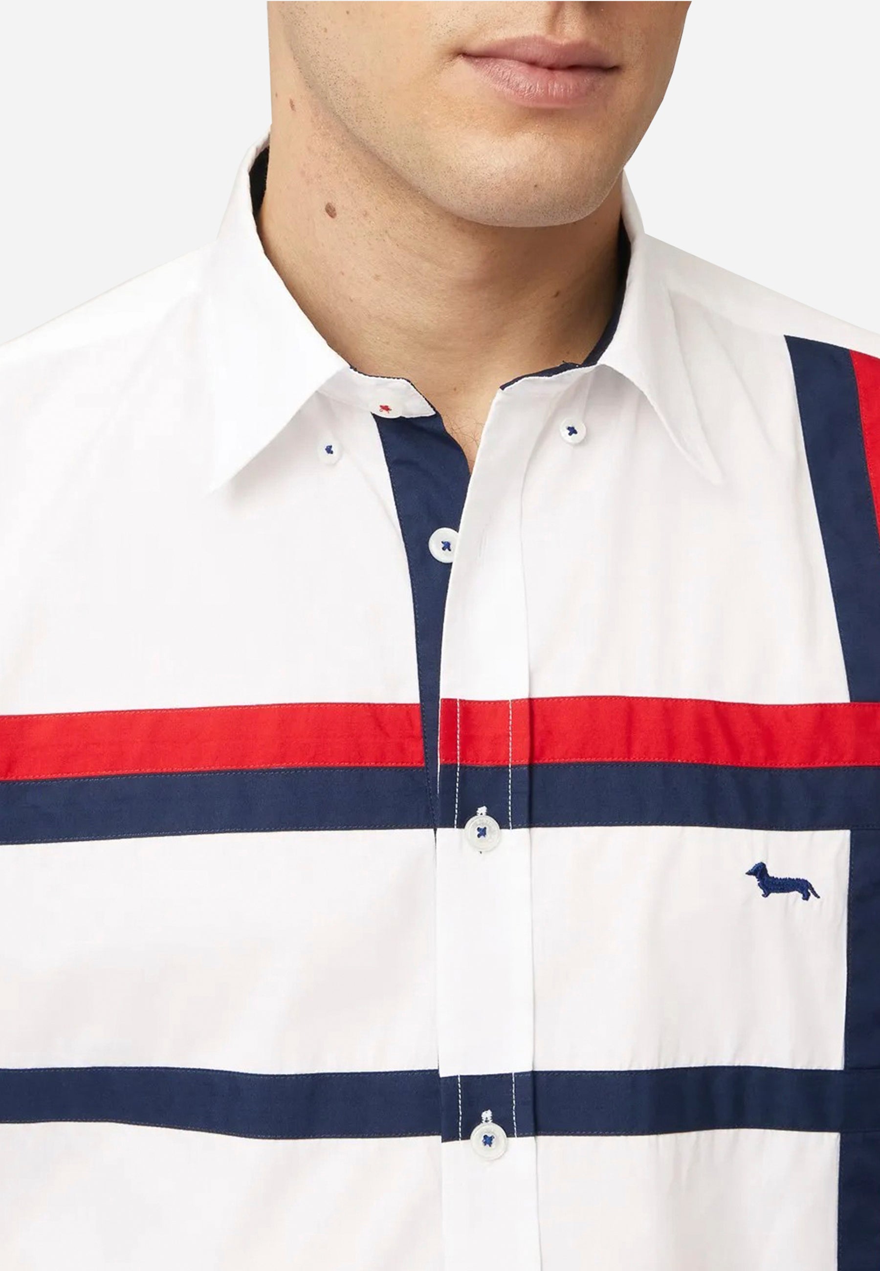 Camisa Blanca Detalles Azul/Rojo H&B