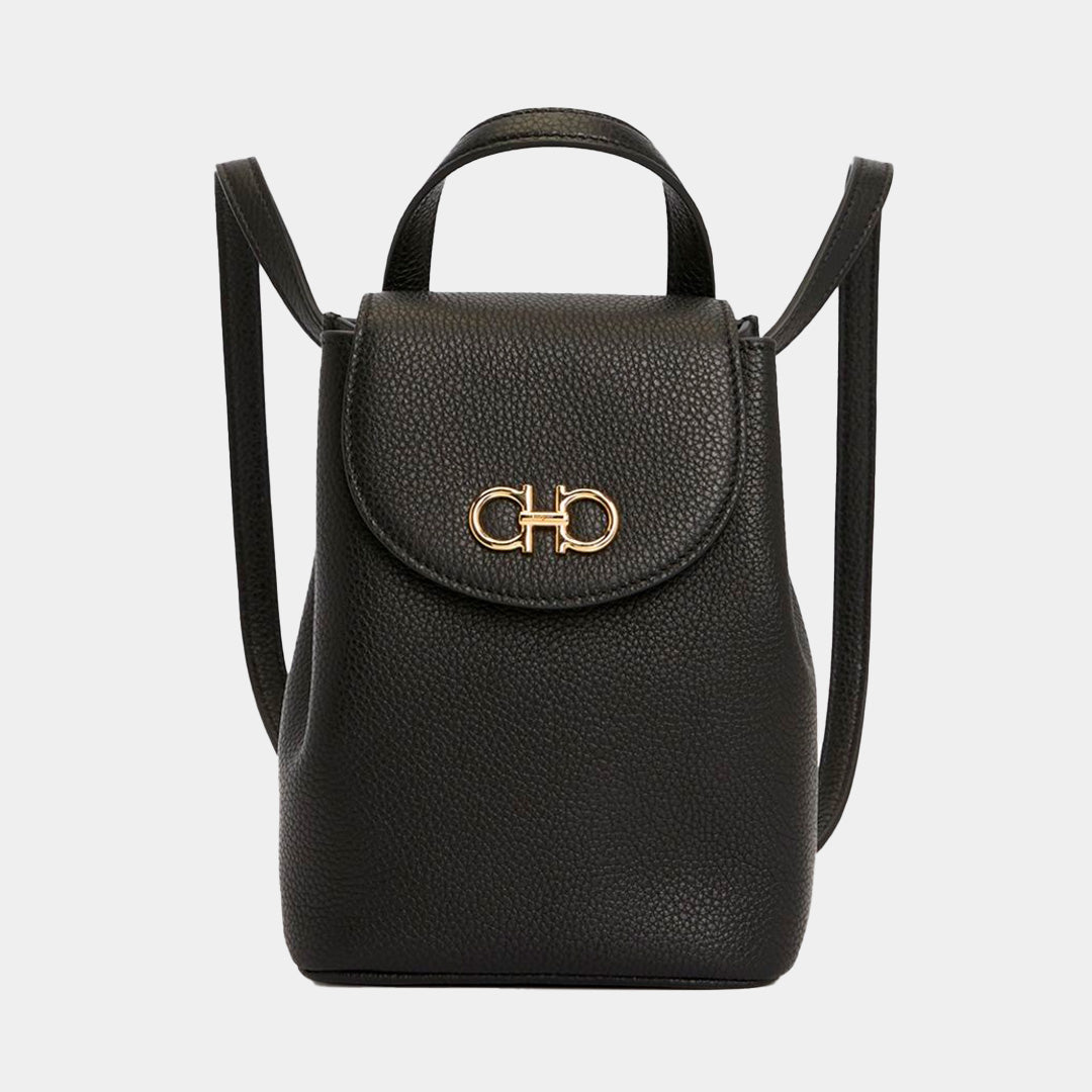 Bolso Dama Mini Gancini de Piel Granulada Negro S.F.