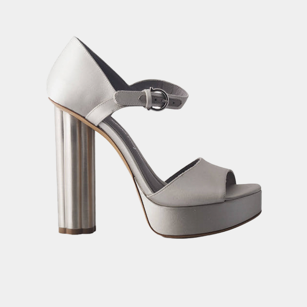 Zapato Dama Alto Cuero Plateado S.F.