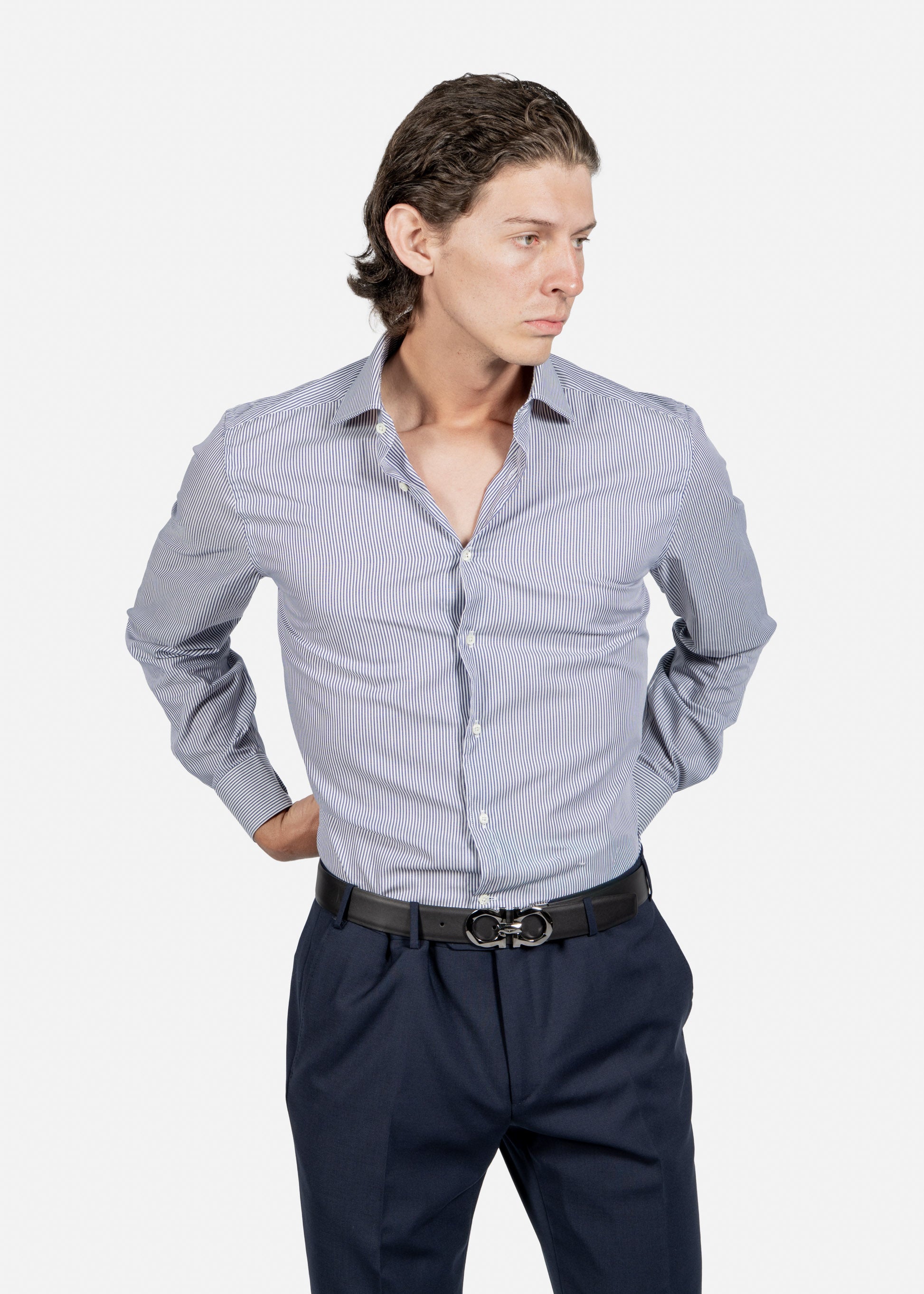 Camisa Rayas Azul Cielo C.