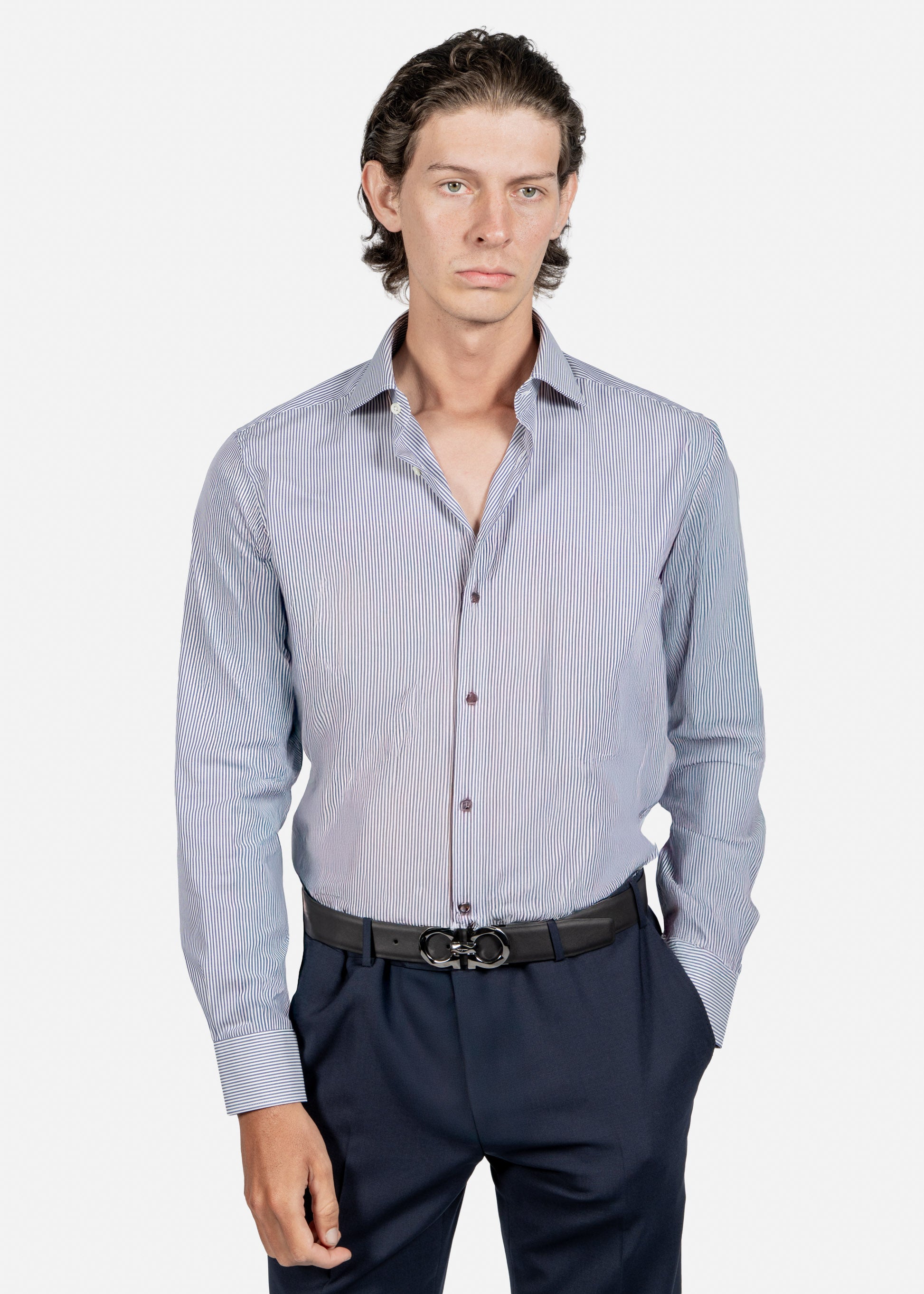 Camisa Rayas Azul Cielo C.