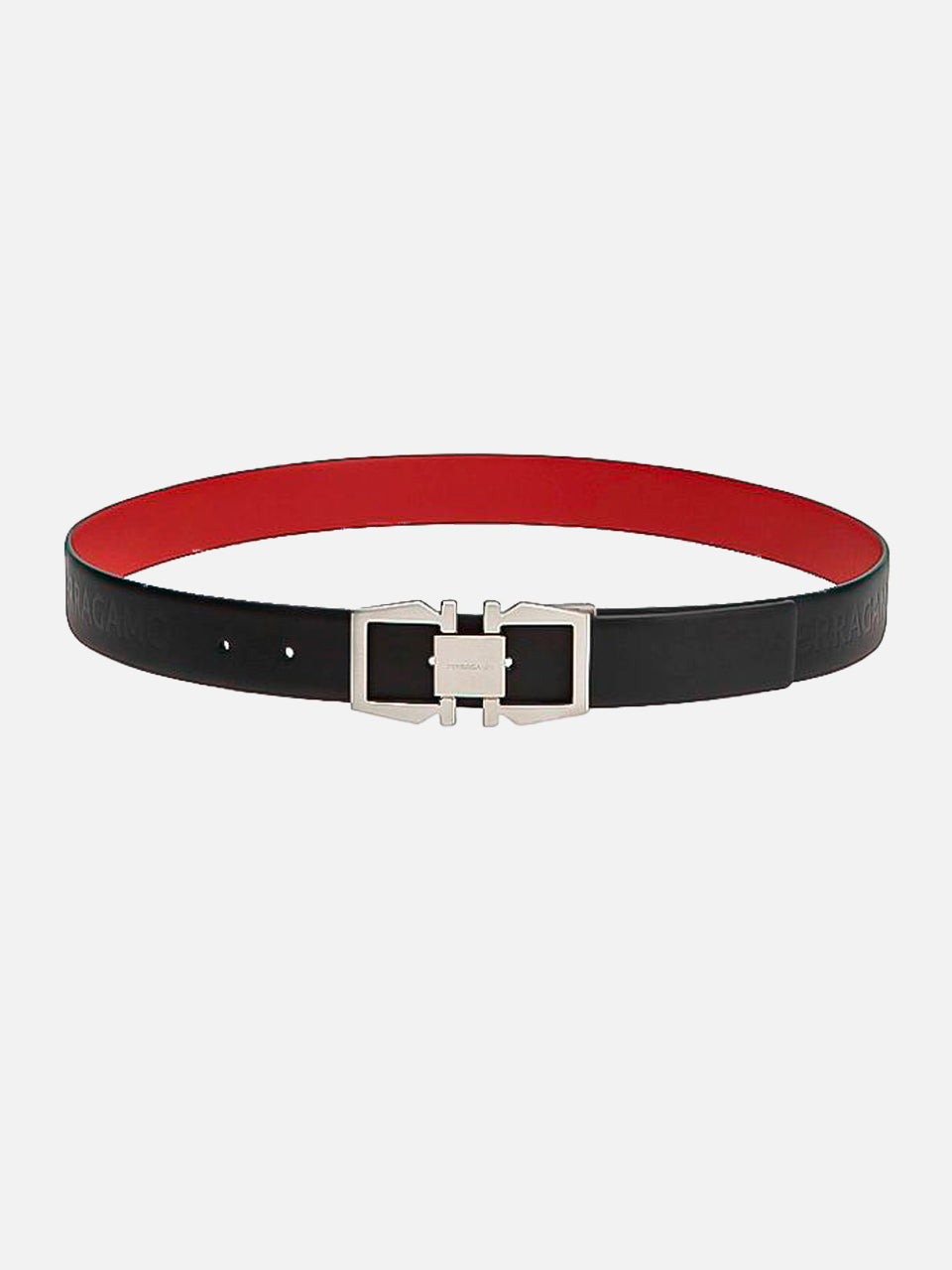 Cinturón Gancini Rojo/Negro Reversible en Cuero