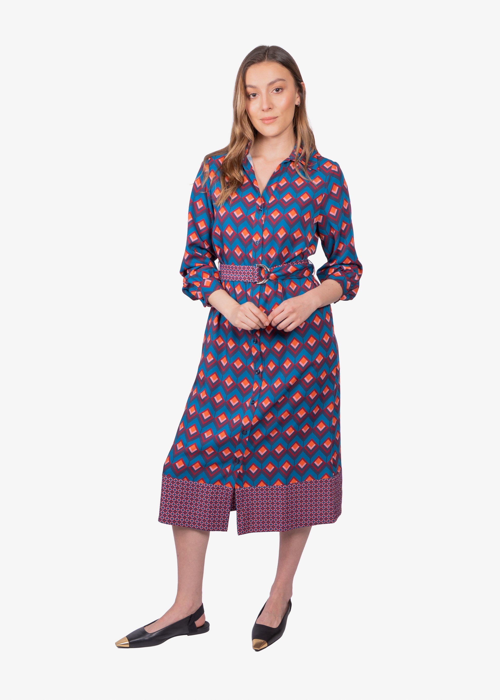 VESTIDO HARMONT & BLAINE AZUL ROMBOS POLIE + EA (A0MD13013026-832)