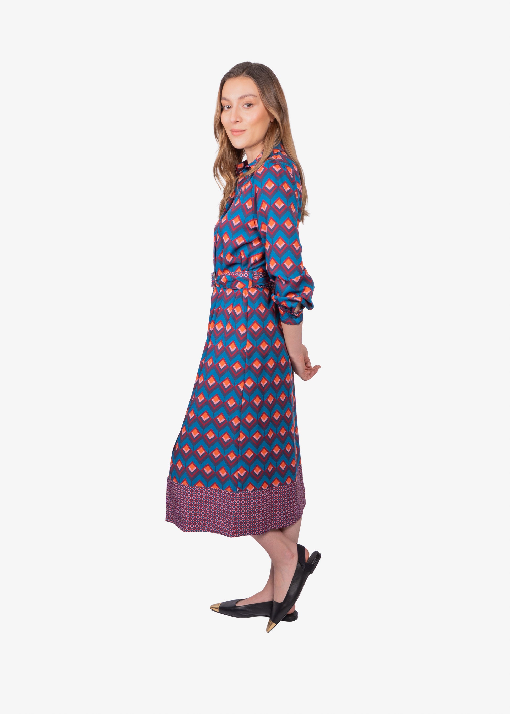 VESTIDO HARMONT & BLAINE AZUL ROMBOS POLIE + EA (A0MD13013026-832)