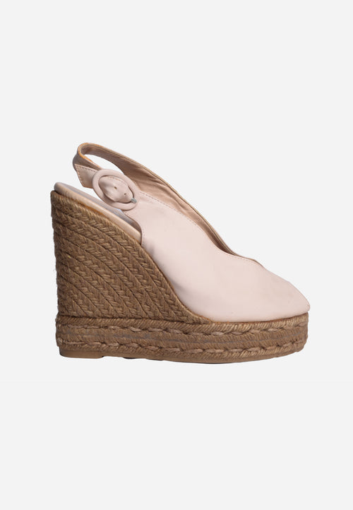 Alpargata De Cuña En Piel Rosada Con Base De Yute C.