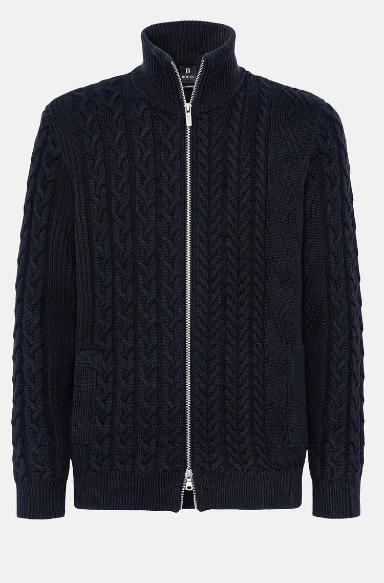 Sweater Azul Marino con Cremallera Completa en Lana B.