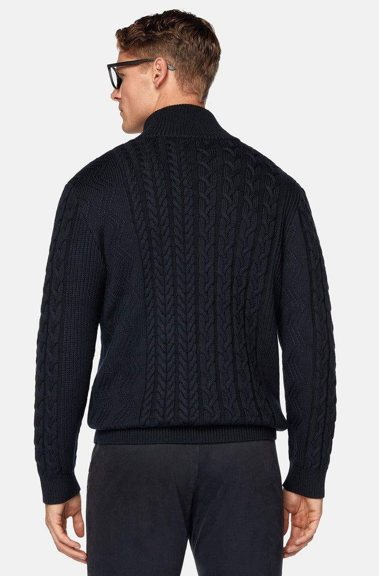Sweater Azul Marino con Cremallera Completa en Lana B.