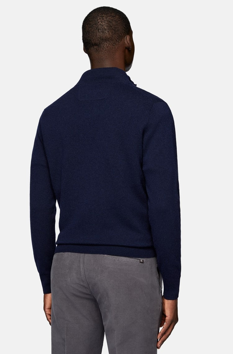 Sweater Halfzip Azul Marino en Lana y Cashmere B.