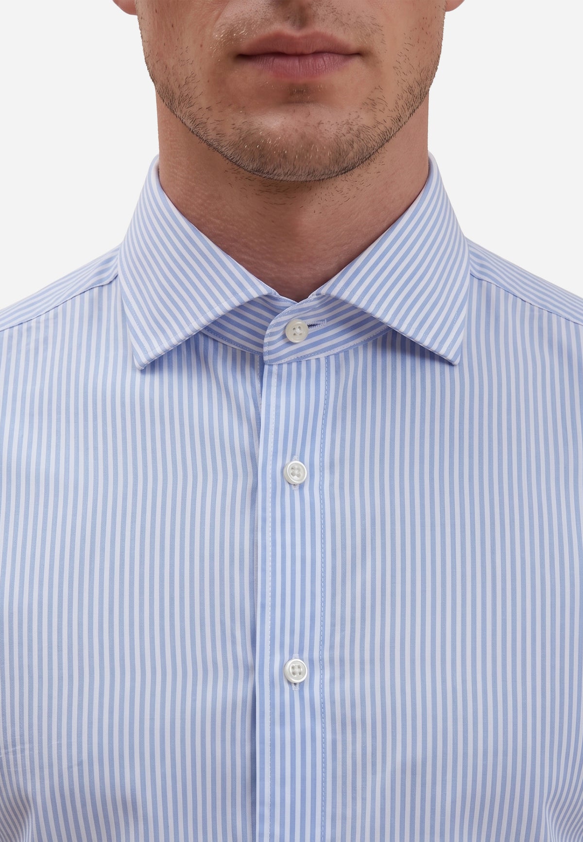 Camisa A Rayas Azul Claro Y Blanco BM.