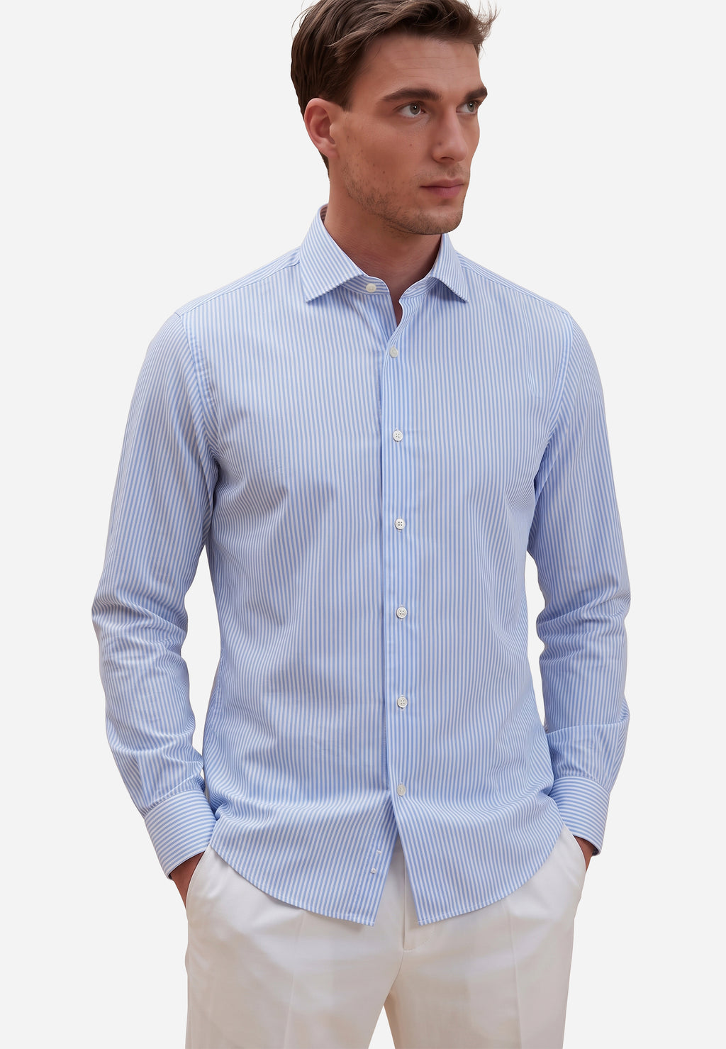 Camisa A Rayas Azul Claro Y Blanco BM.