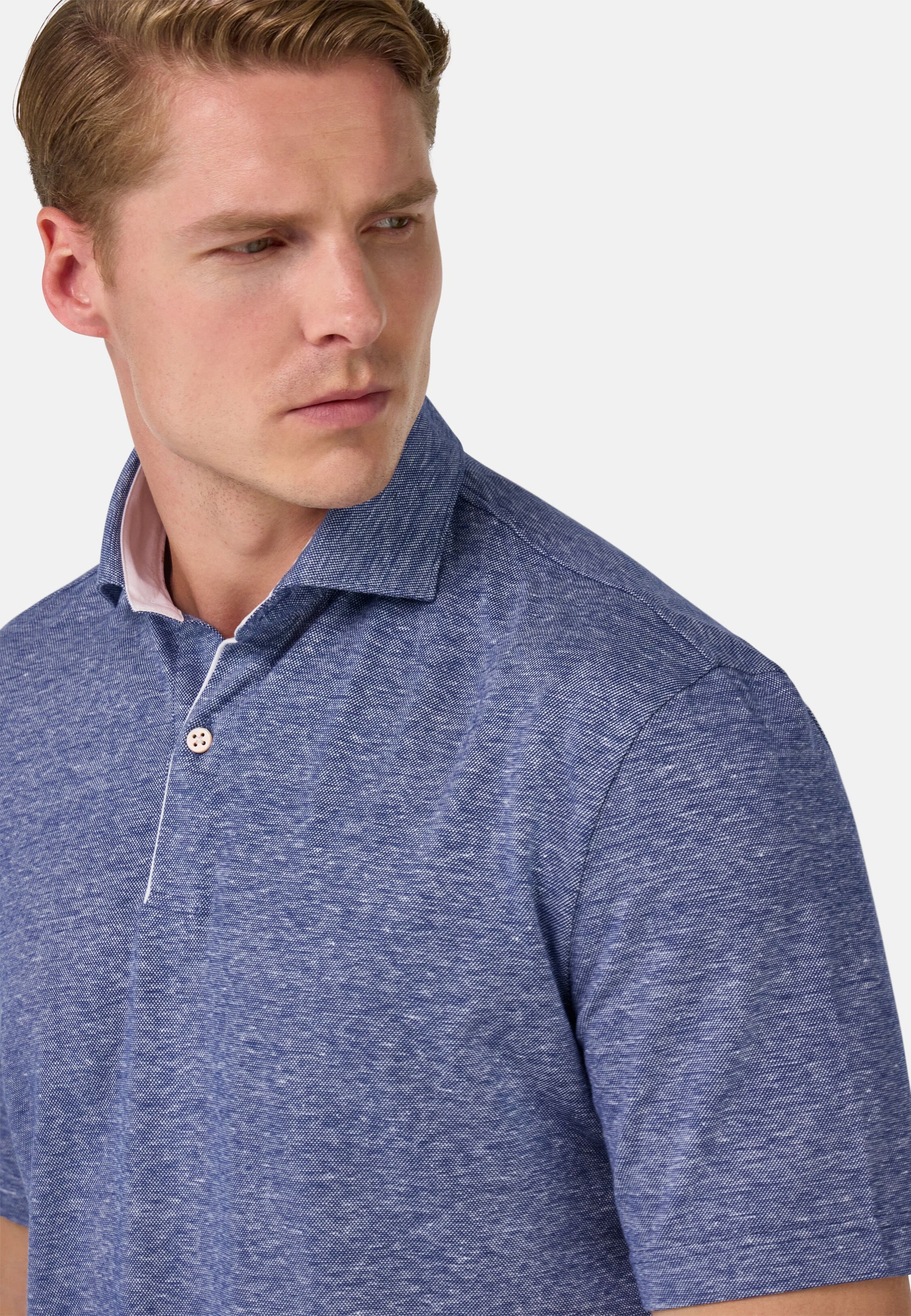 Camiseta Polo Azul en Algodón y Lino B.