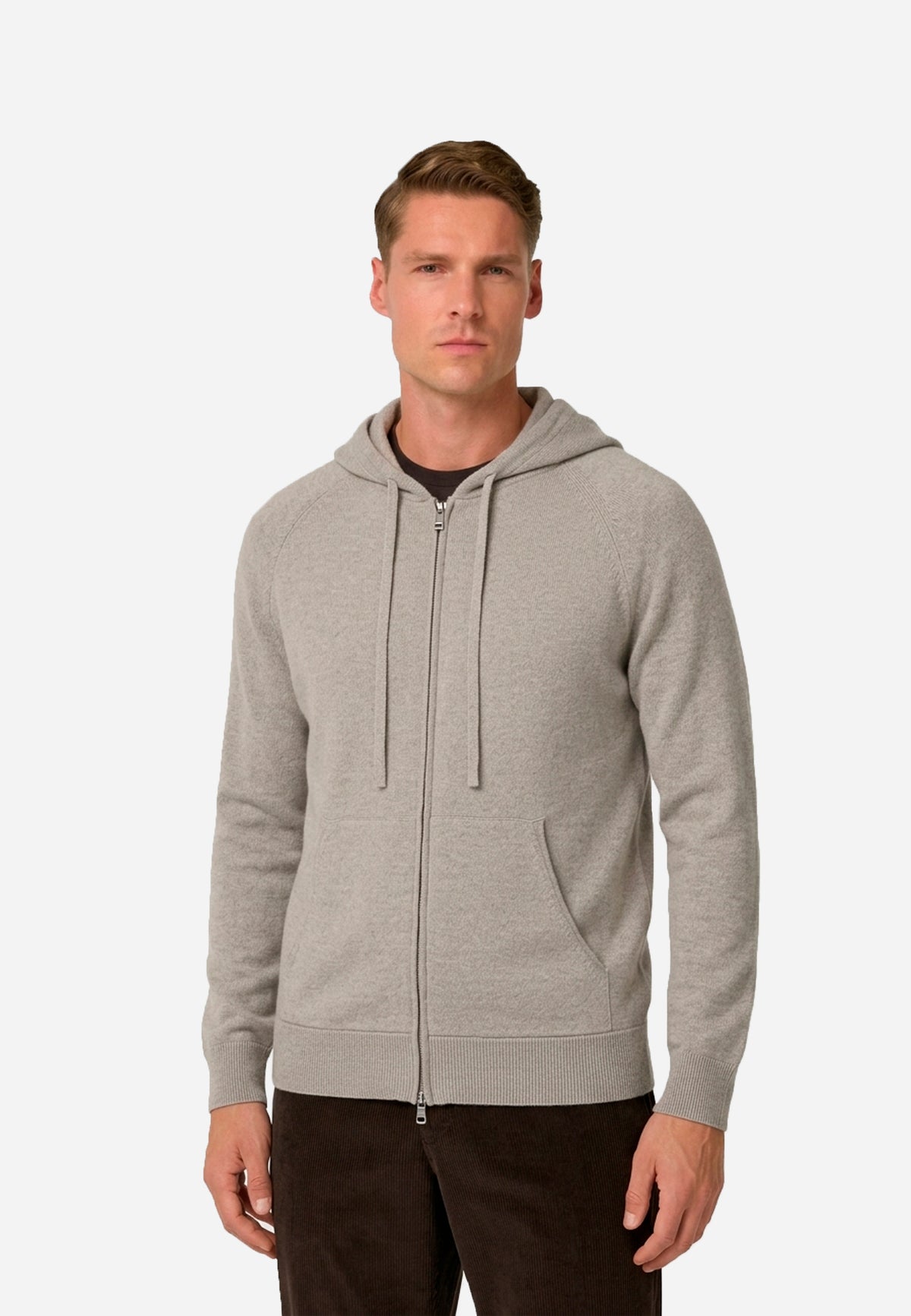 Sweater De Punto Con Capucha Gris Jaspeado B.M.