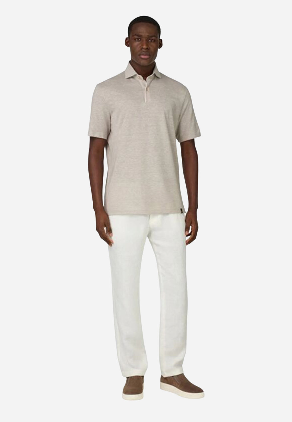 Camiseta Polo en Piqué de Algodón y Lino Beige/Arena B.M.