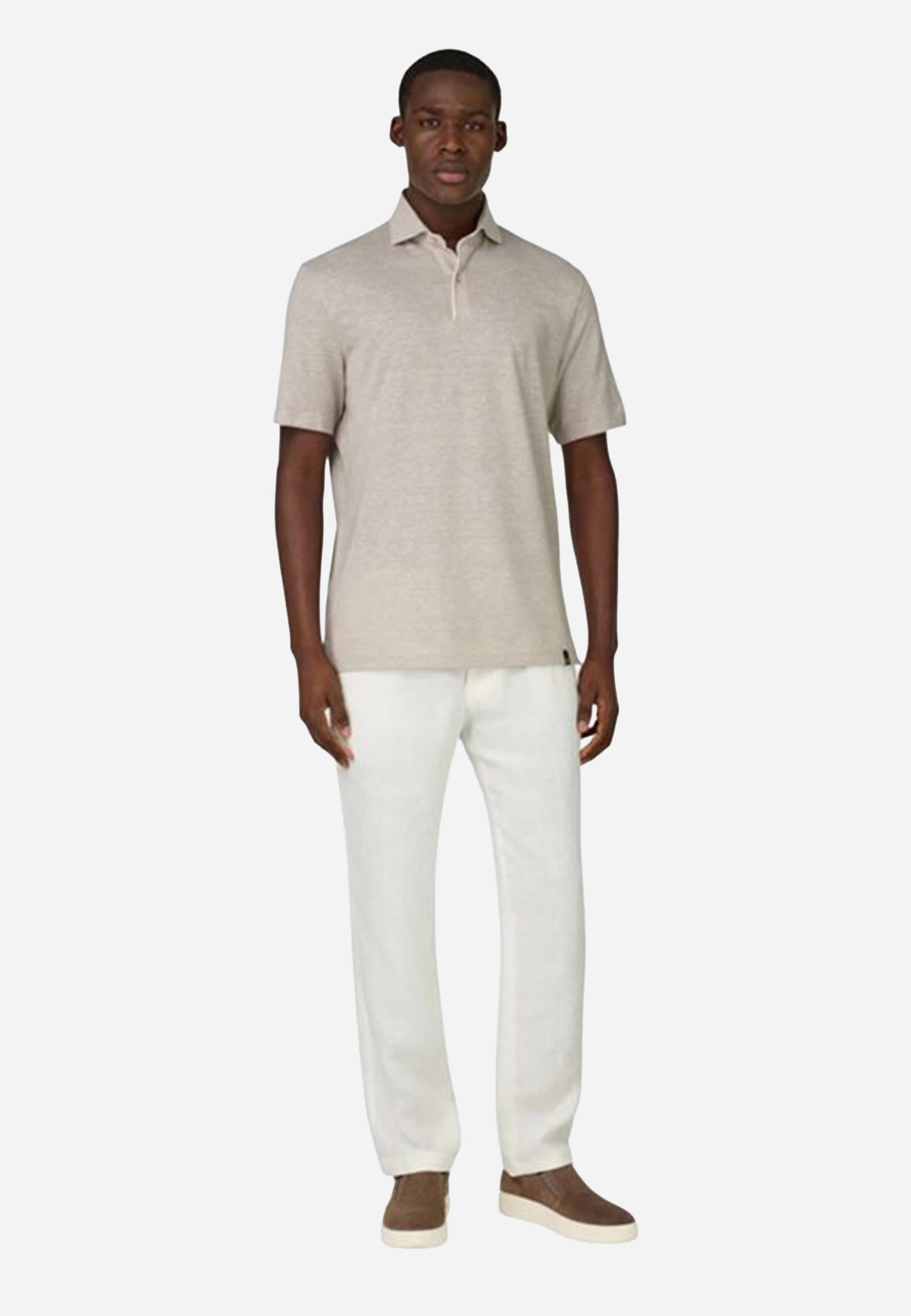 Camiseta Polo en Piqué de Algodón y Lino Beige/Arena B.M.