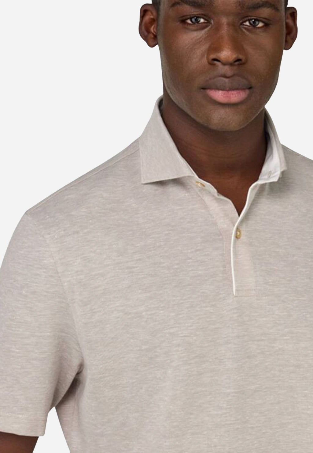 Camiseta Polo en Piqué de Algodón y Lino Beige/Arena B.M.