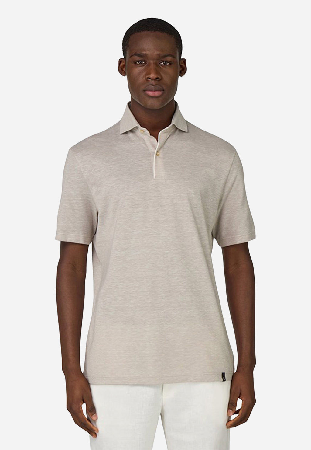 Camiseta Polo en Piqué de Algodón y Lino Beige/Arena B.M.