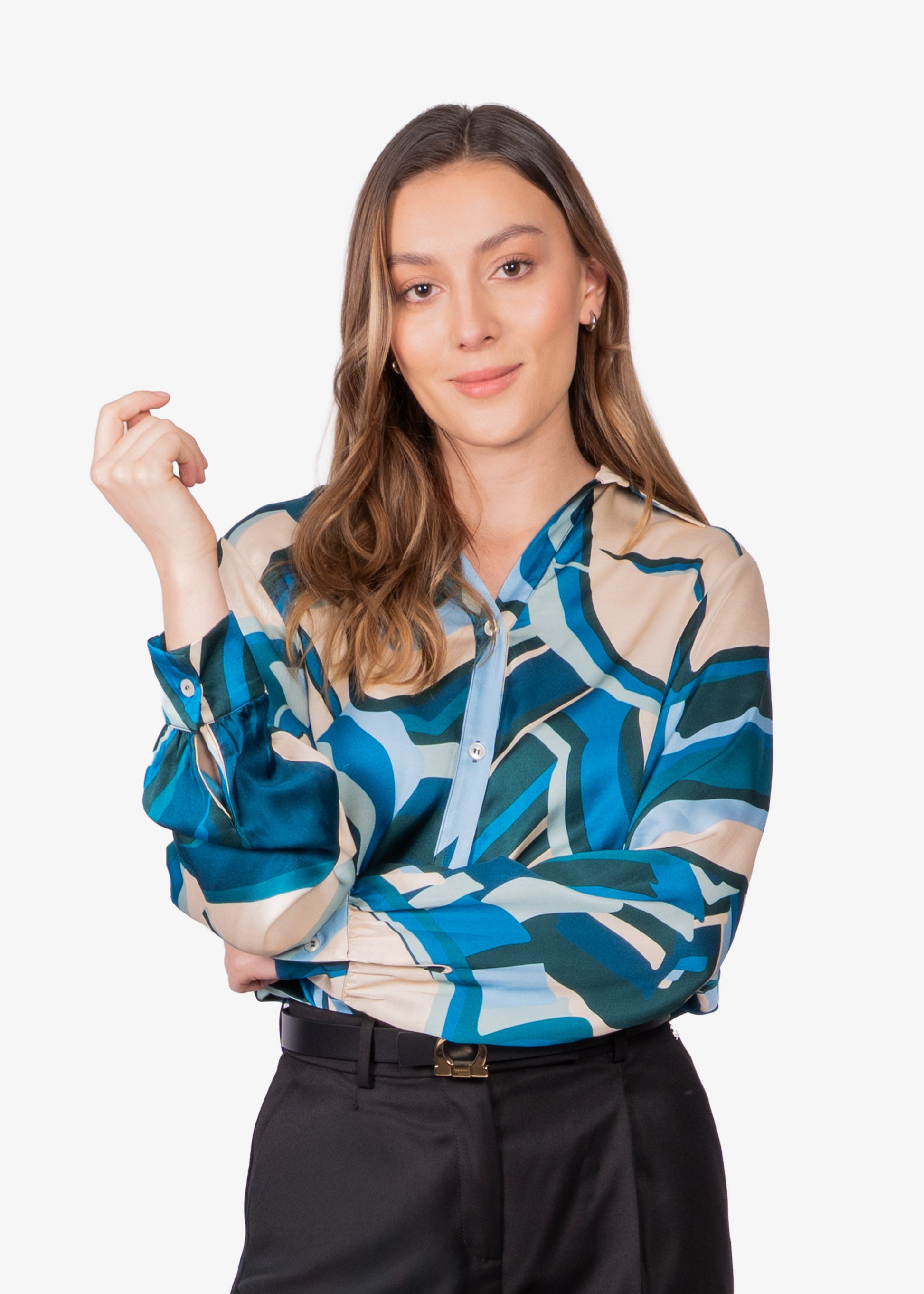 Blusa Dama Beige/Azul Viscosa H&B