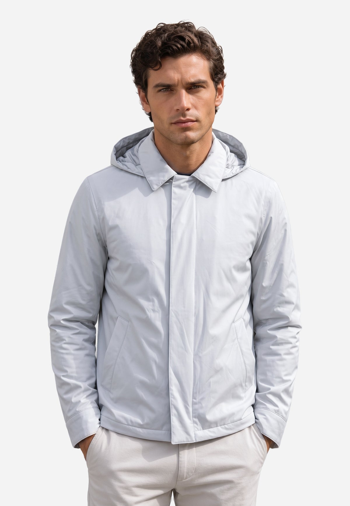 Chaqueta Técnica con Capucha Gris Claro H.