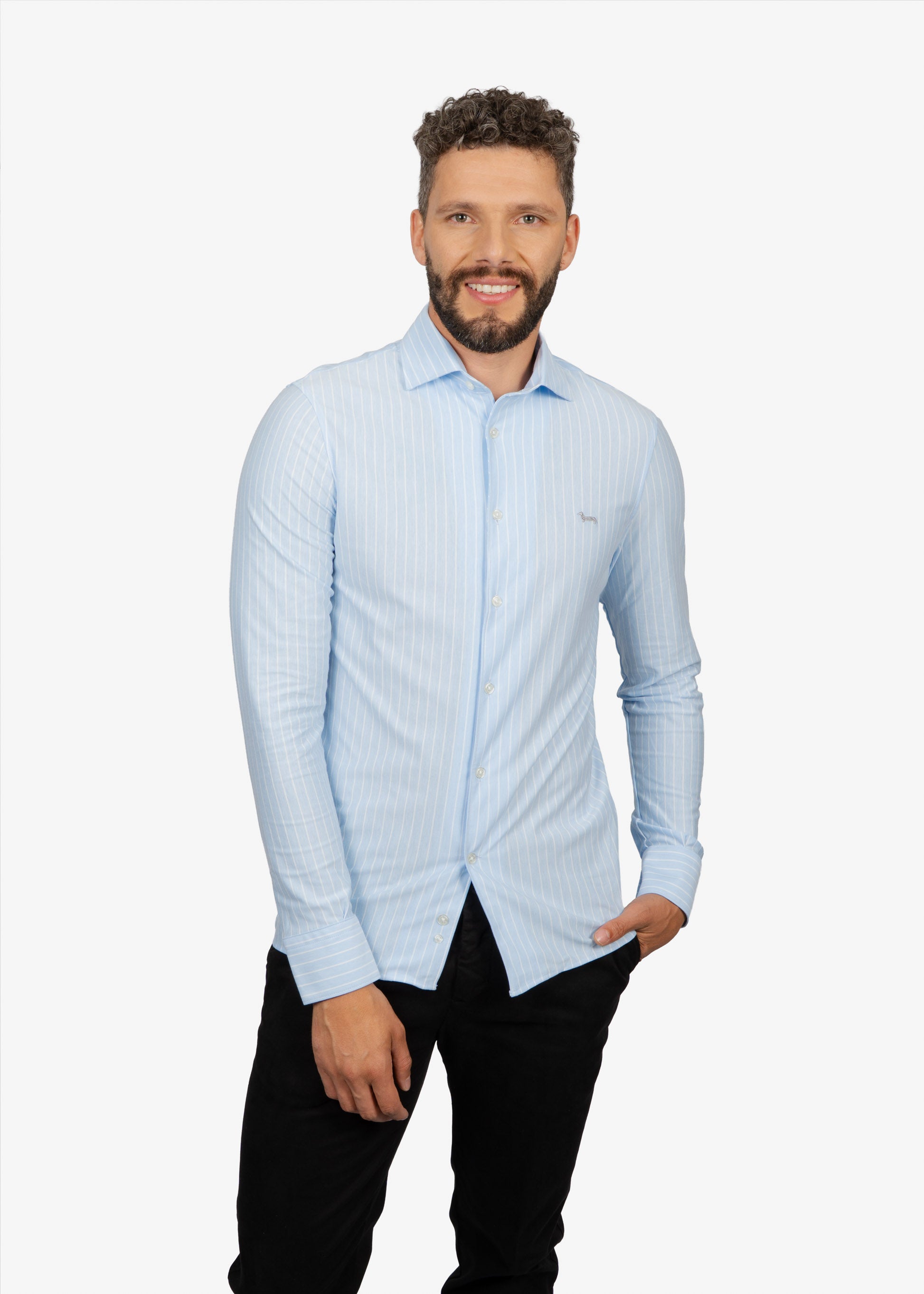 Camisa Sport Celeste con Rayas Blancas H&B