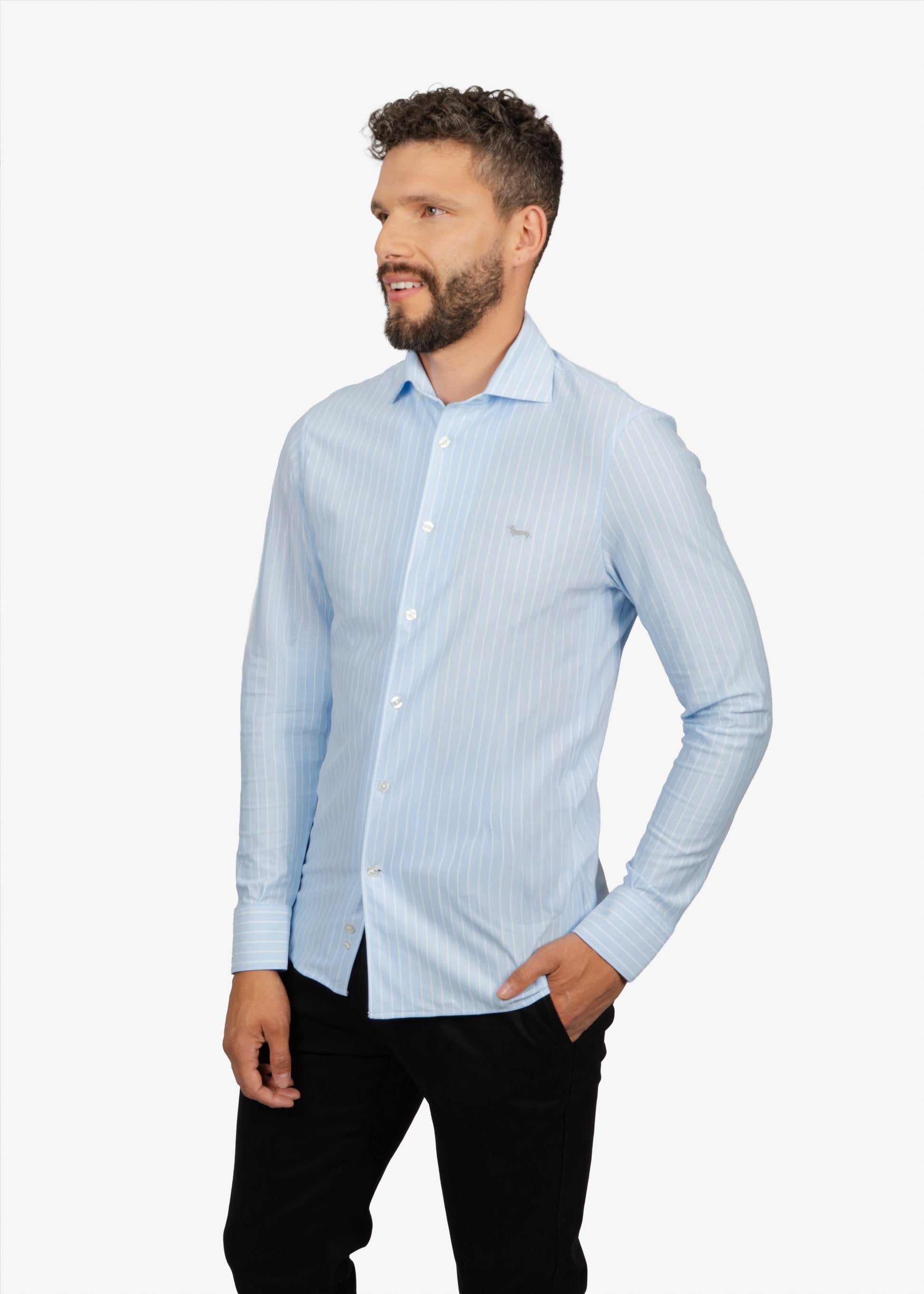 Camisa Sport Celeste con Rayas Blancas H&B