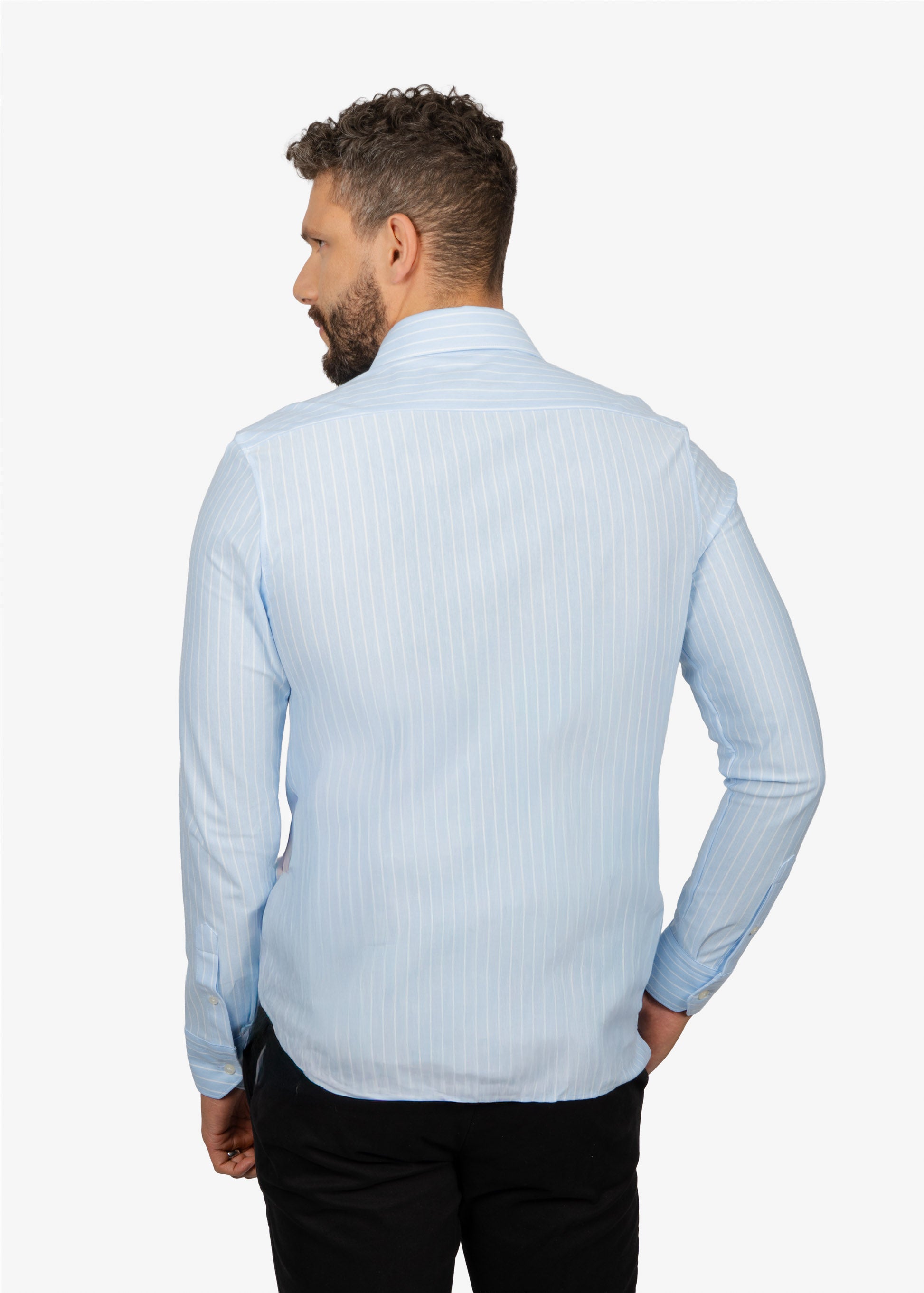Camisa Sport Celeste con Rayas Blancas H&B