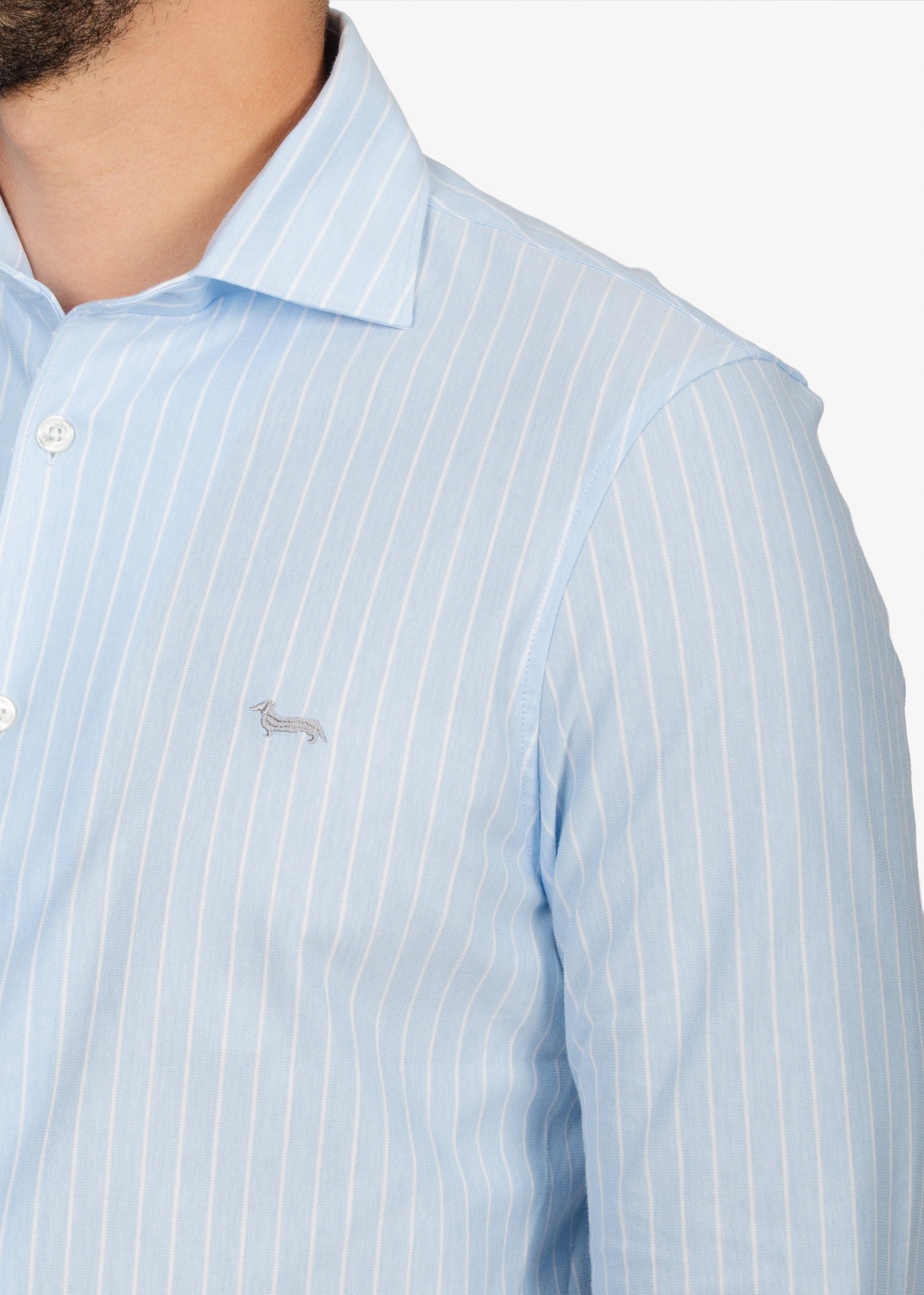 Camisa Sport Celeste con Rayas Blancas H&B