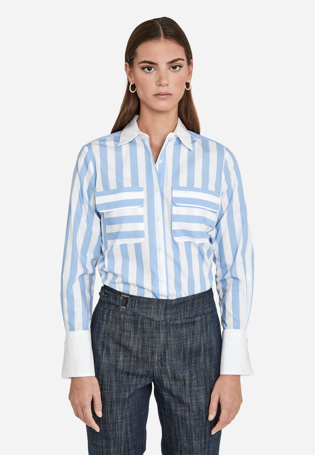 Blusa Azul De Rayas Dama T.E