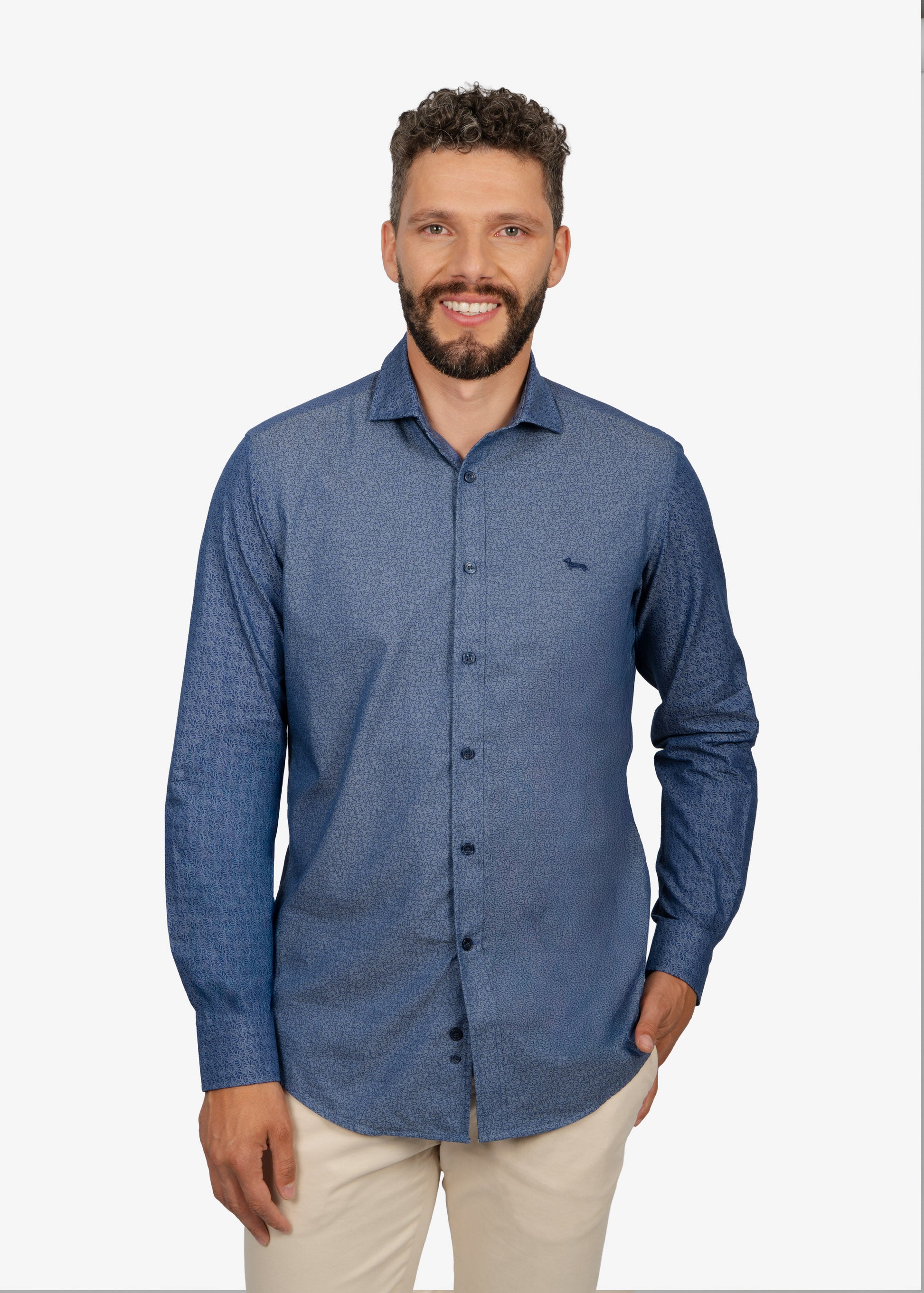 CAMISA SPORT HARMONT & BLAINE AZUL FIG ALGODON (CNM004002295I-802)