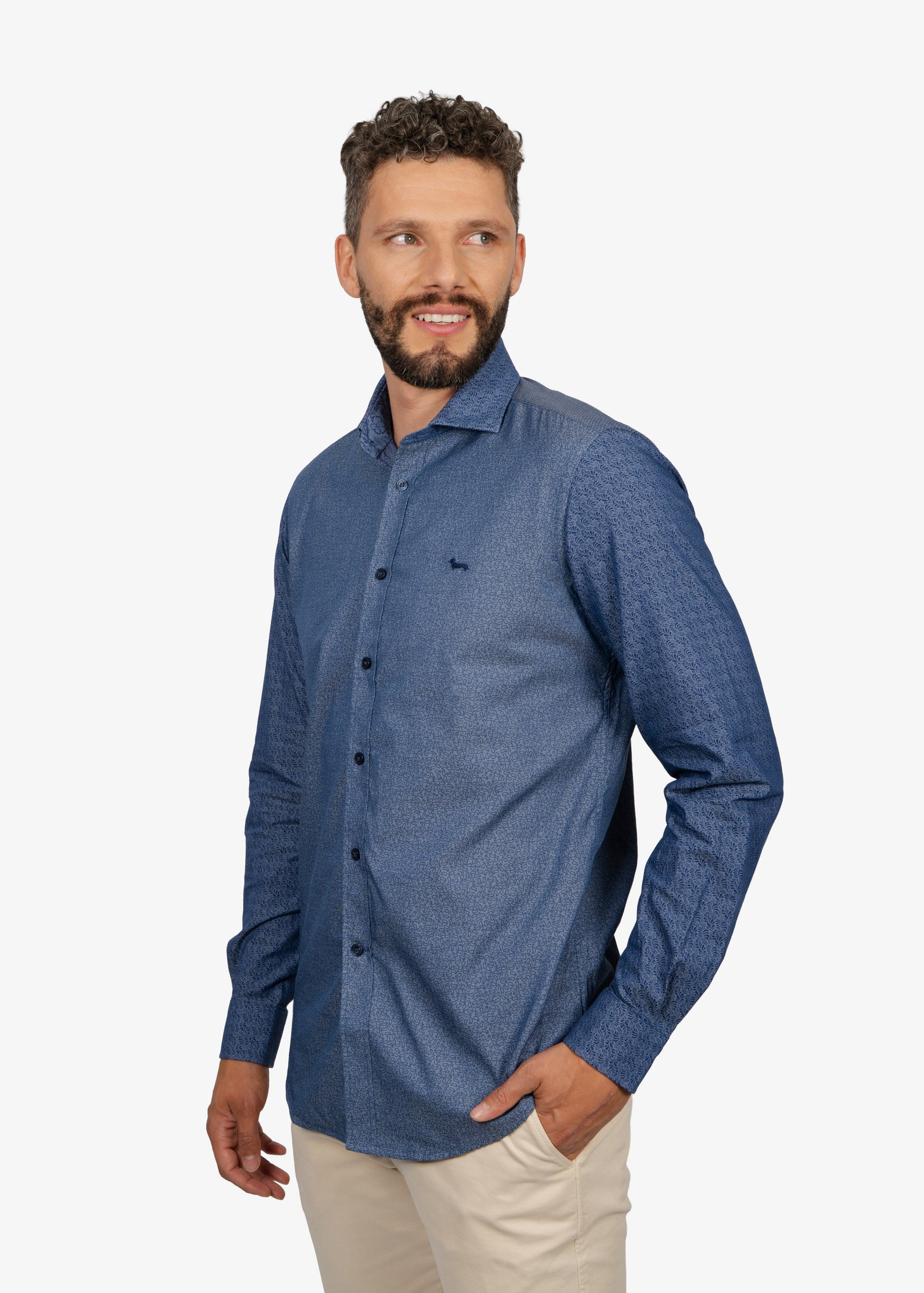 CAMISA SPORT HARMONT & BLAINE AZUL FIG ALGODON (CNM004002295I-802)