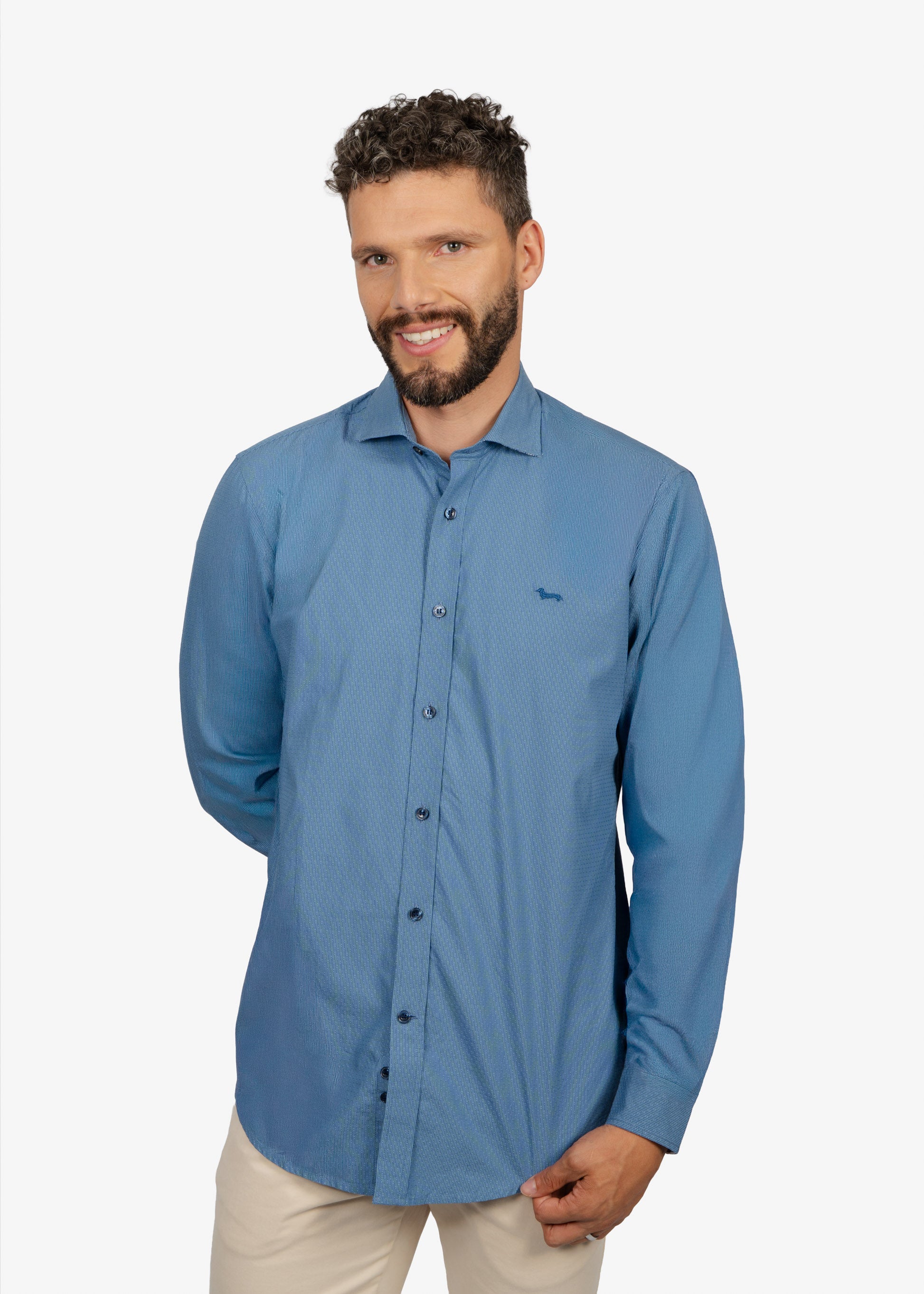 CAMISA SPORT HARMONT & BLAINE AZUL ALGODON (CNM011012986I-846)